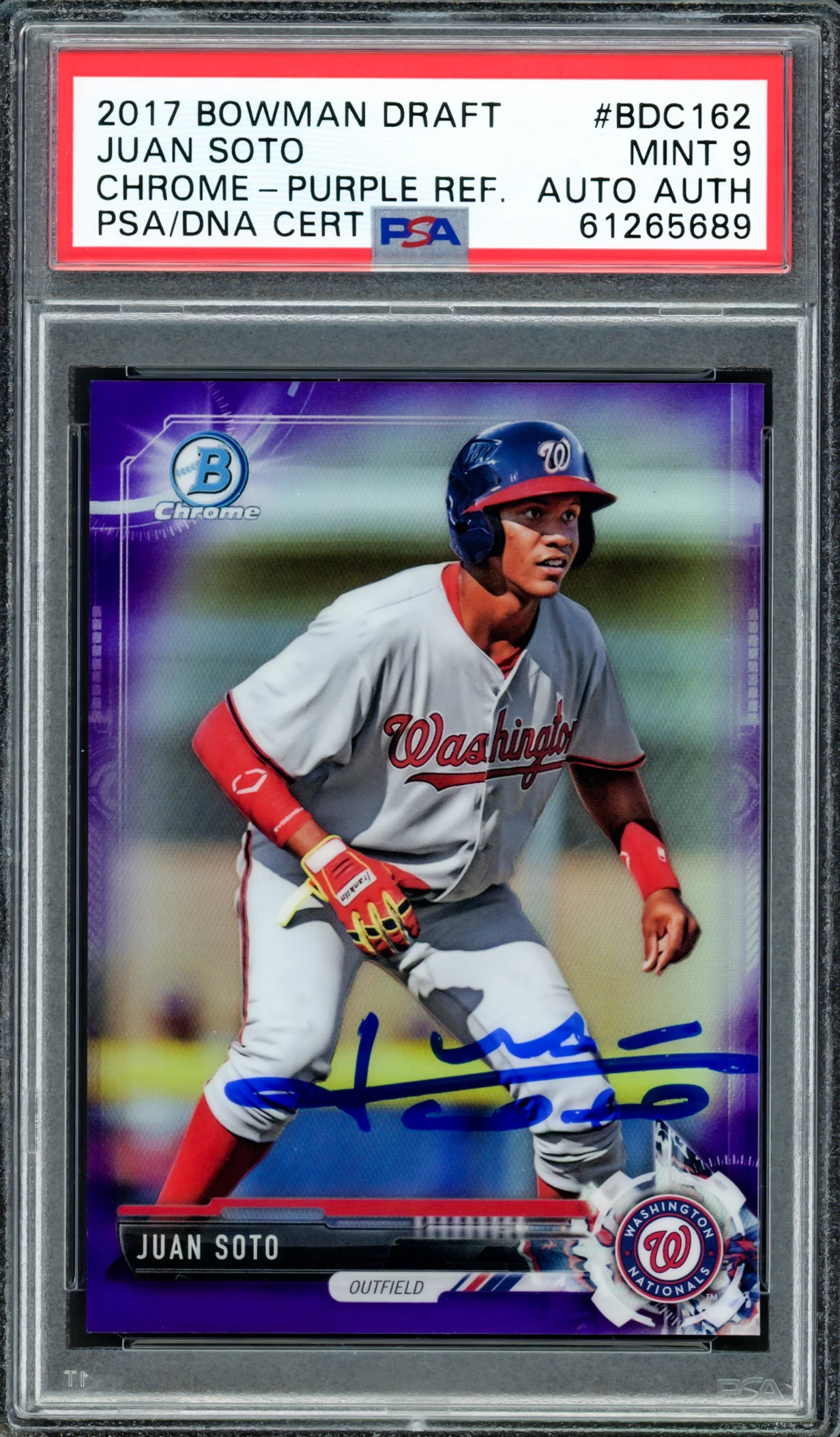 Juan Soto Autographed 2017 Bowman Draft Chrome Purple Refractor Rookie Card #BDC162 New York Mets PSA 9 #70/250 PSA/DNA #61265689