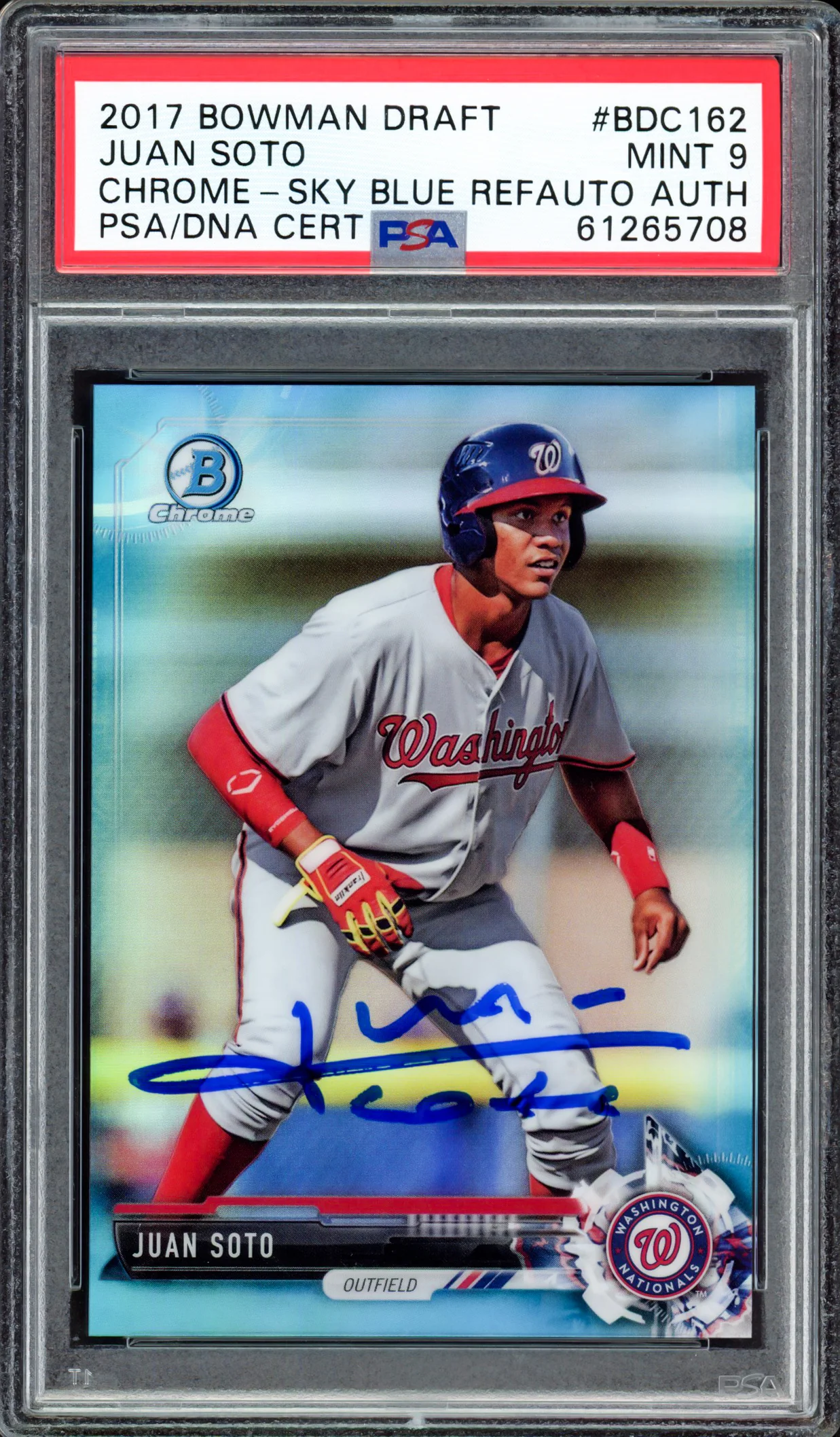 Juan Soto Autographed 2017 Bowman Draft Chrome Sky Blue Refractor Rookie Card #BDC162 New York Mets PSA 9 #238/399 PSA/DNA #61265708 - Image 3