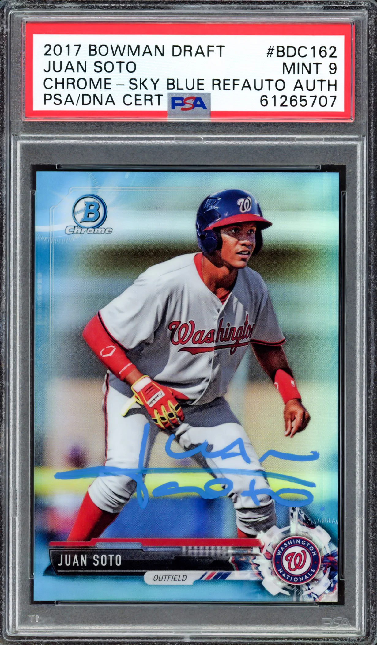 Juan Soto Autographed 2017 Bowman Draft Chrome Sky Blue Refractor Rookie Card #BDC162 New York Mets PSA 9 #288/399 PSA/DNA #61265707 - Image 3