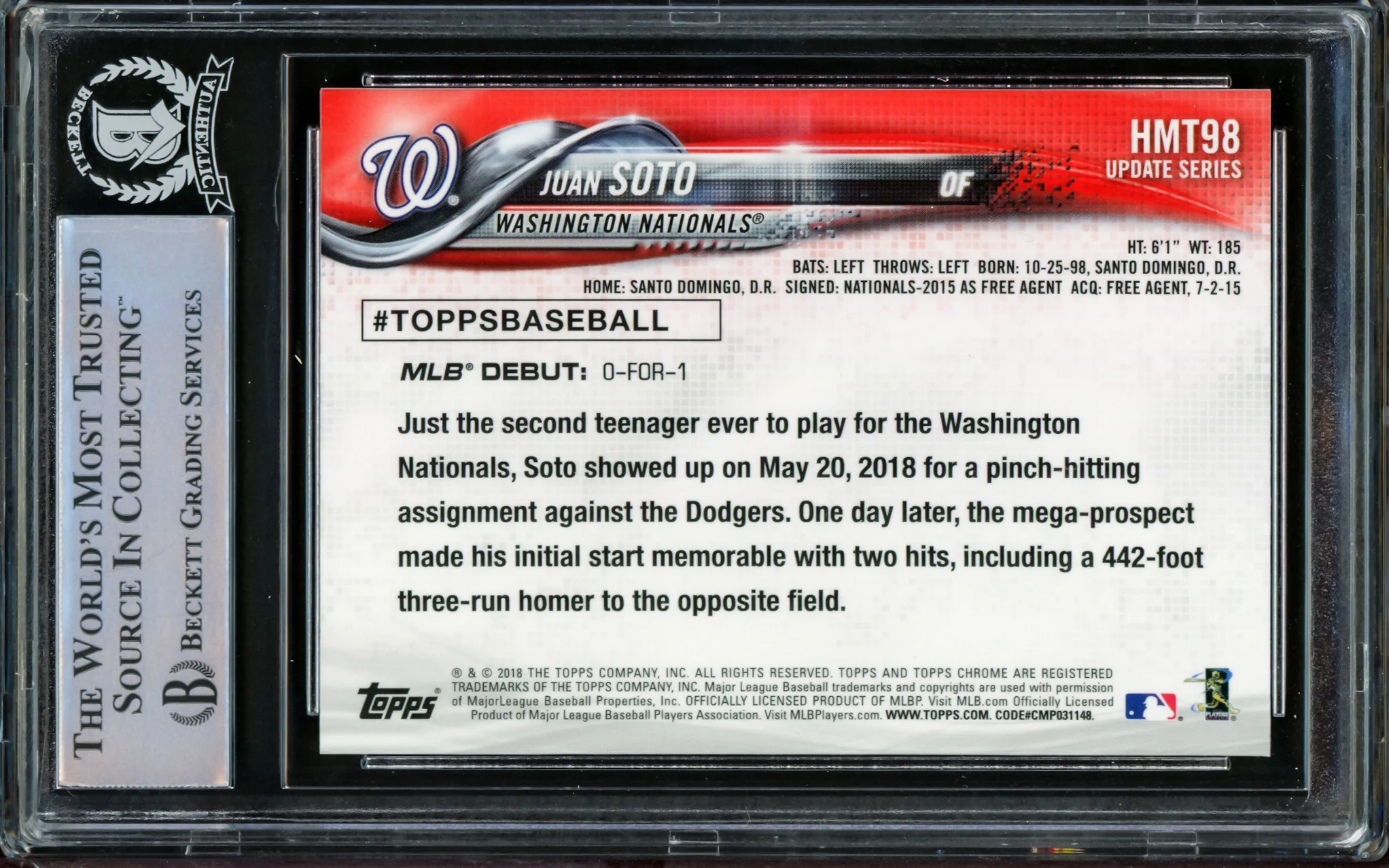 Juan Soto Autographed 2018 Topps Chrome Update Rookie Card #HMT98 New York Mets Beckett BAS #14231634 - Image 4
