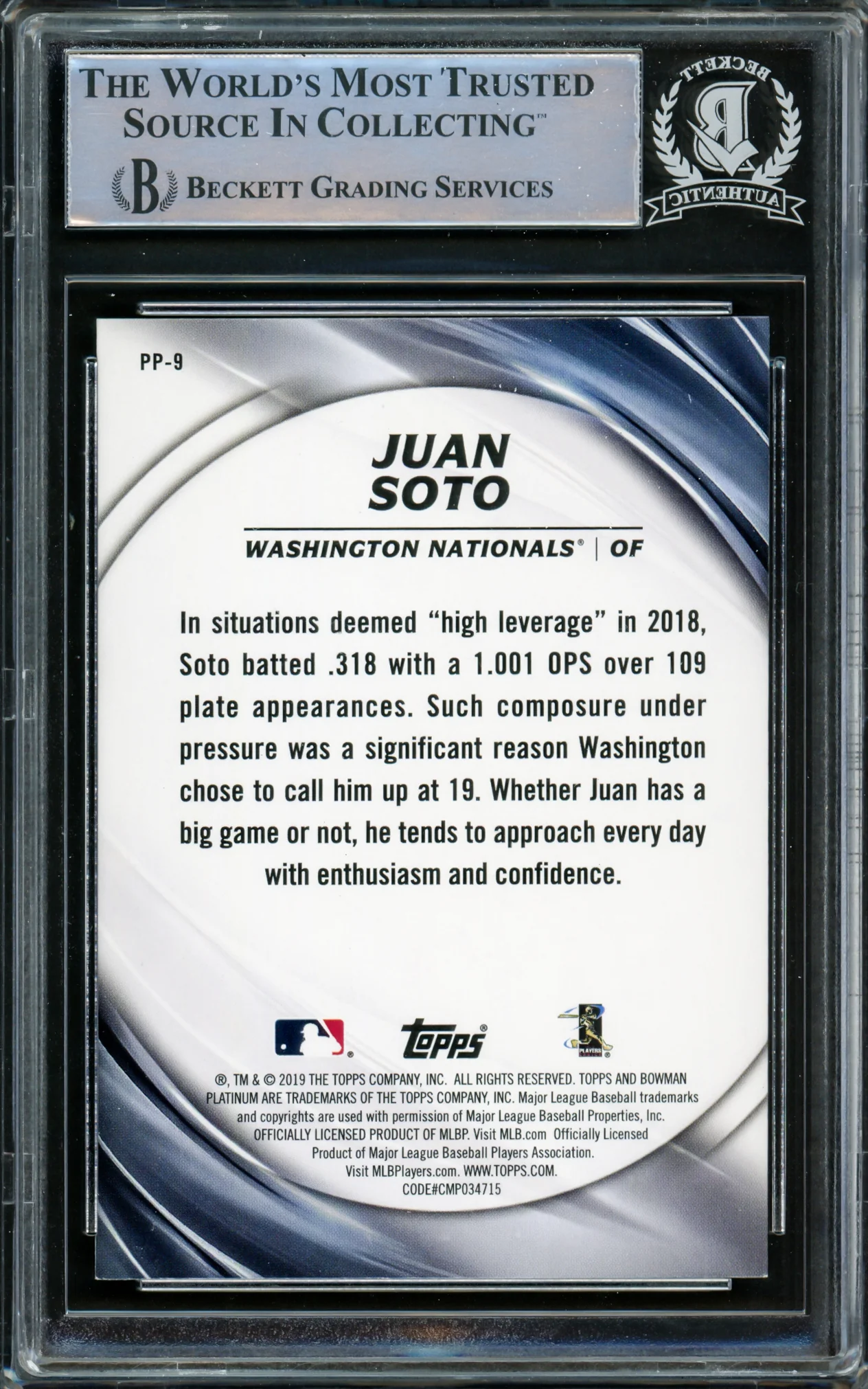 Juan Soto Autographed 2019 Bowman Platinum Presence Card #PP-9 New York Mets Beckett BAS #15866915 - Image 2