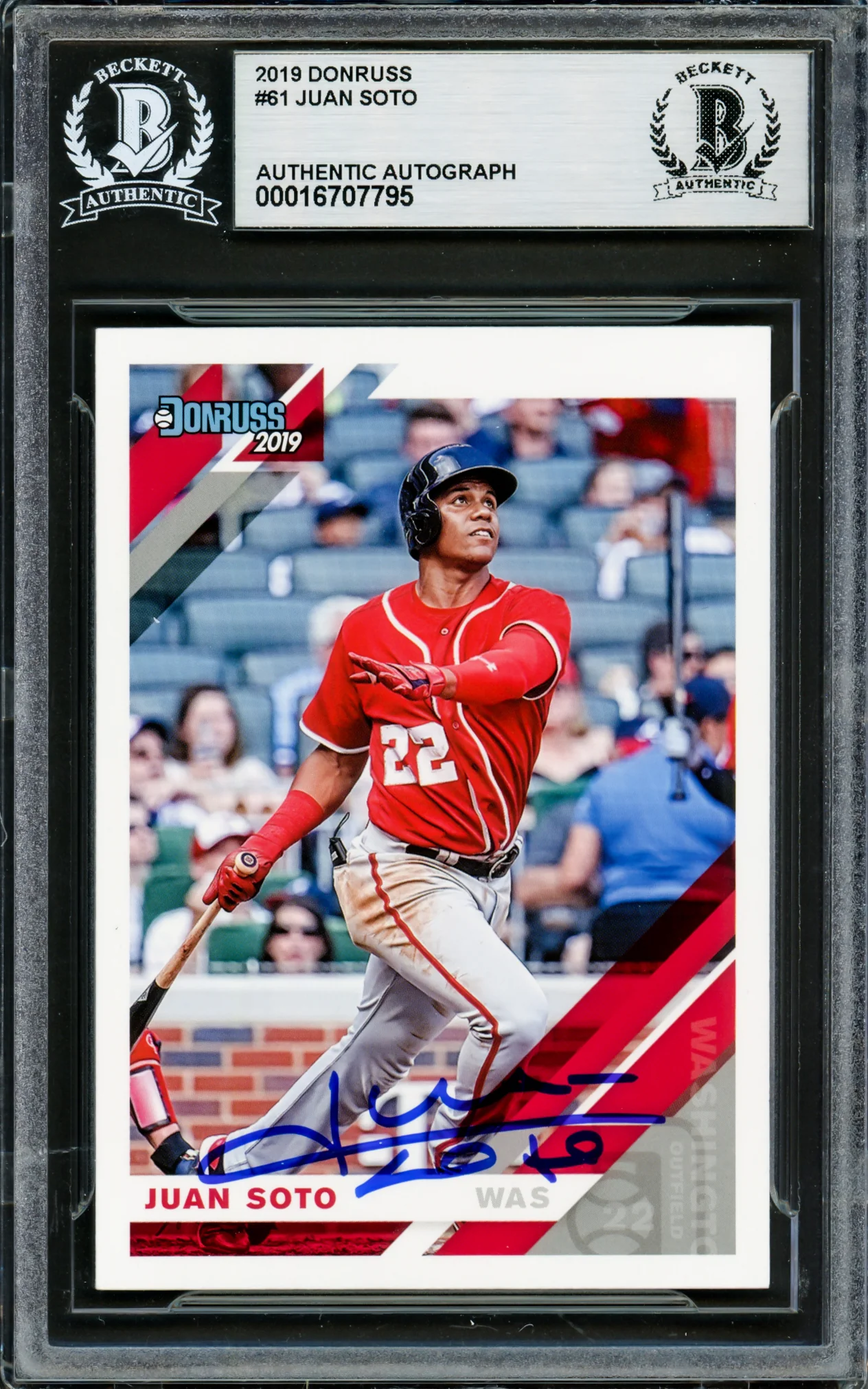 Juan Soto Autographed 2019 Donruss Card #61 New York Mets Beckett BAS Stock #228027