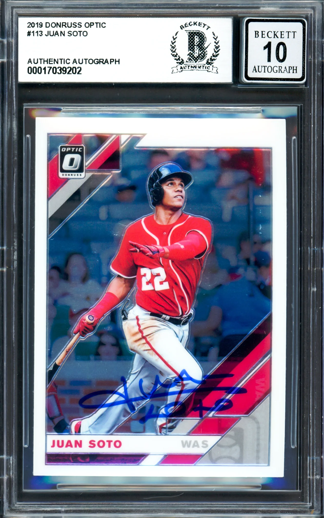 Juan Soto Autographed 2019 Donruss Optic Card #113 New York Mets Auto Grade Gem Mint 10 Beckett BAS #17039202 - Image 3