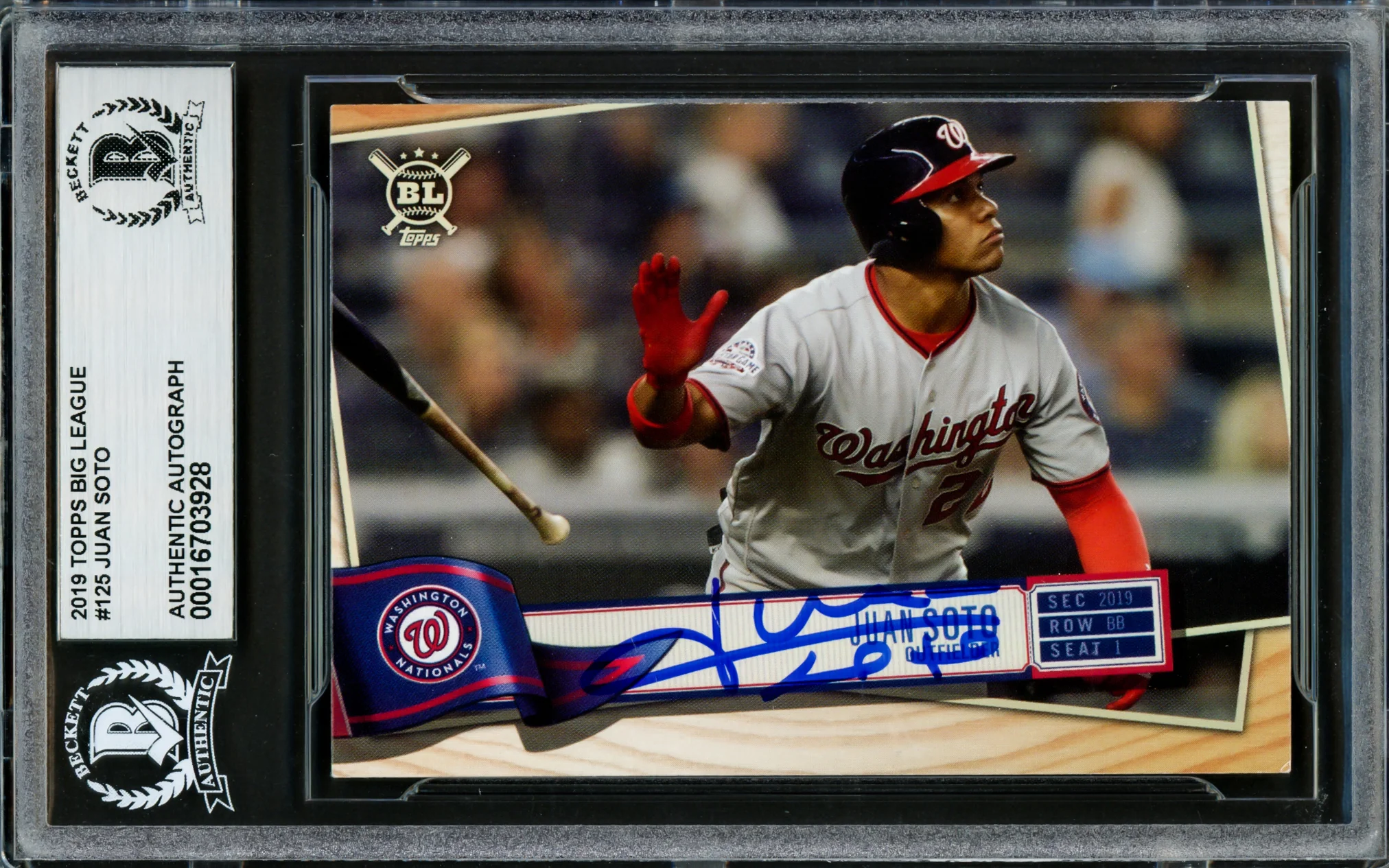 Juan Soto Autographed 2019 Topps Big League Card #125 New York Mets Beckett BAS Stock #228029