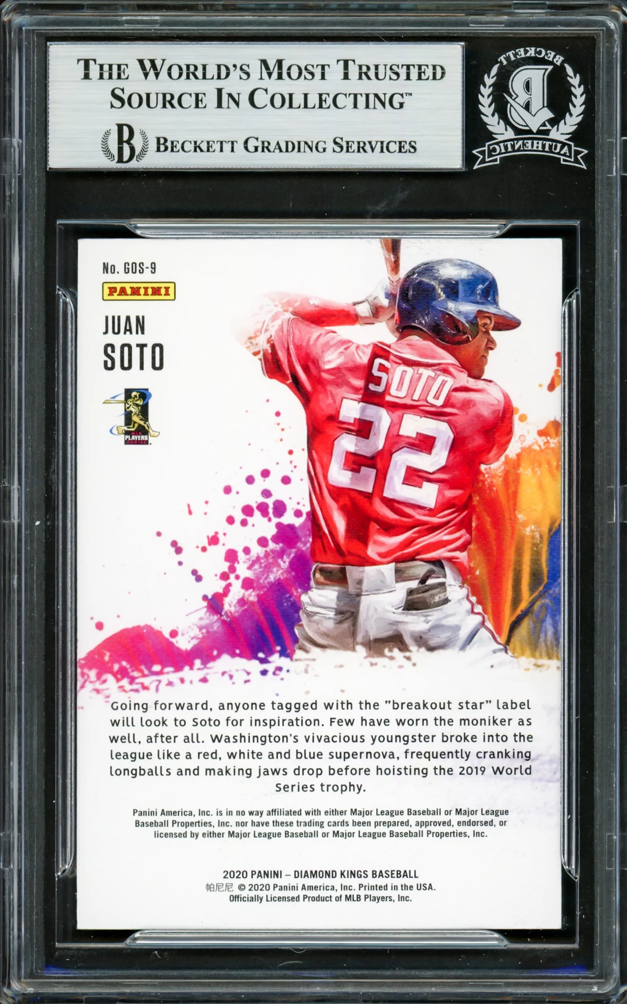Juan Soto Autographed 2020 Diamond Kings Gallery of Stars Card #GOS9 New York Mets Beckett BAS #16704063 - Image 2
