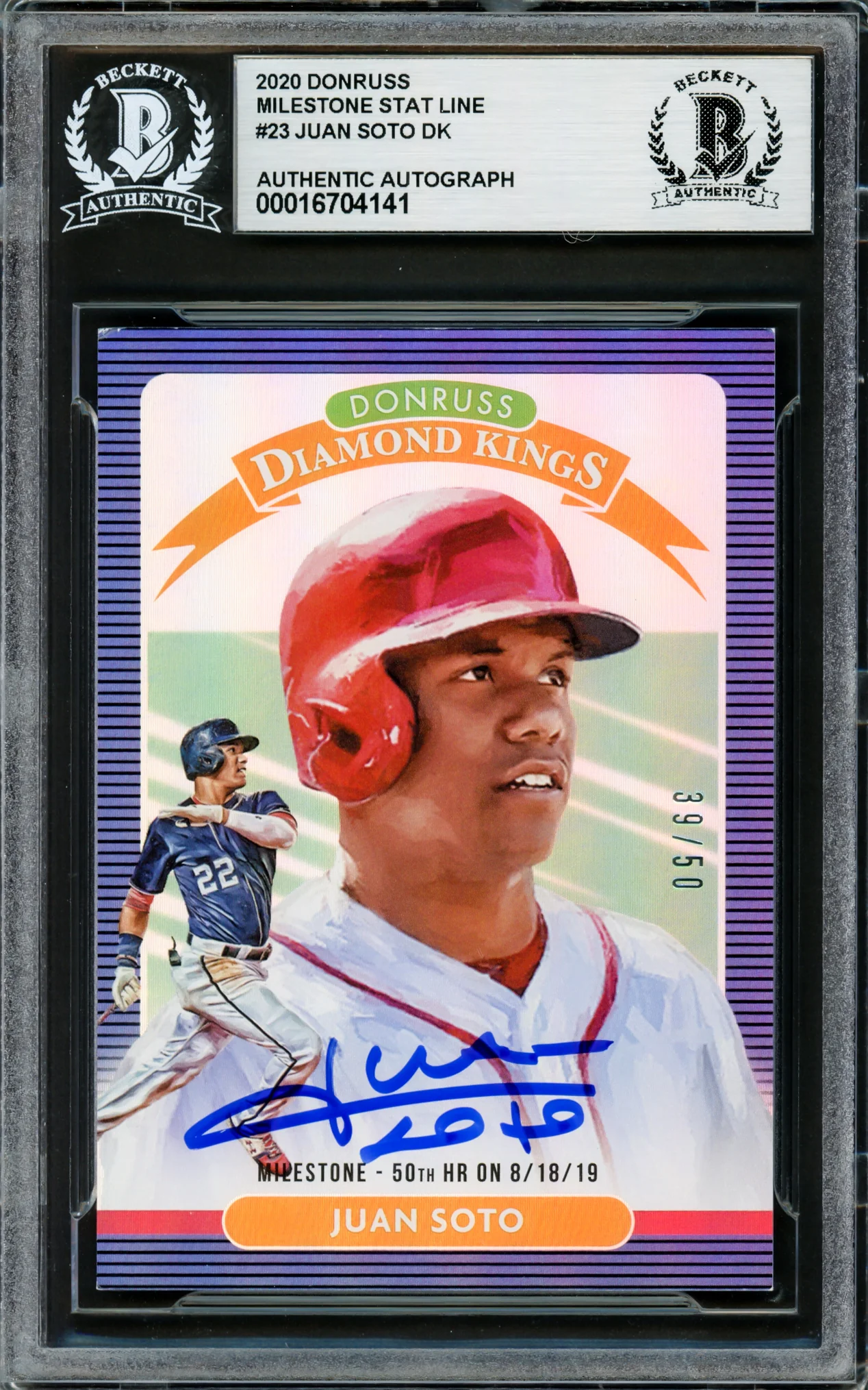 Juan Soto Autographed 2020 Donruss Diamond Kings Blue Holo Card #23 New York Mets #39/50 Beckett BAS #16704141