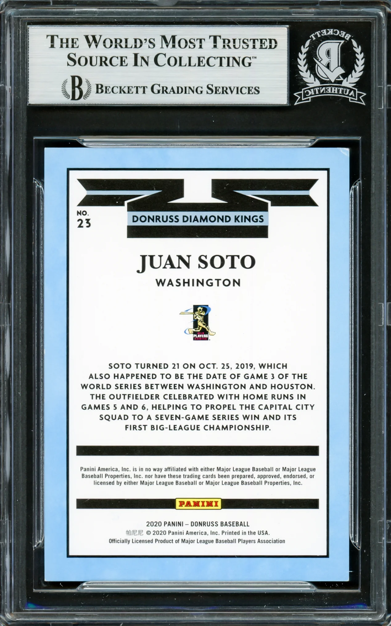 Juan Soto Autographed 2020 Donruss Diamond Kings Blue Holo Card #23 New York Mets #39/50 Beckett BAS #16704141 - Image 2