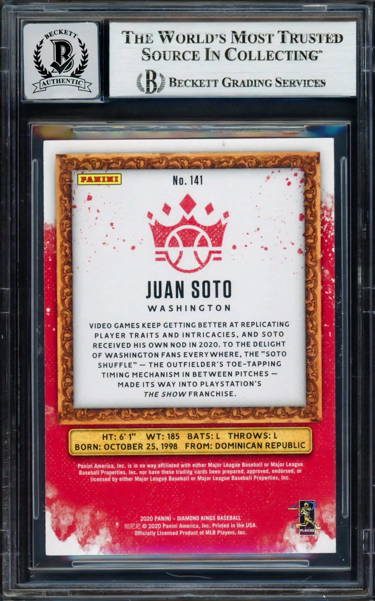 Juan Soto Autographed 2020 Donruss Diamond Kings Card #141 New York Mets Auto Grade Gem Mint 10 Beckett BAS #17039190 - Image 2