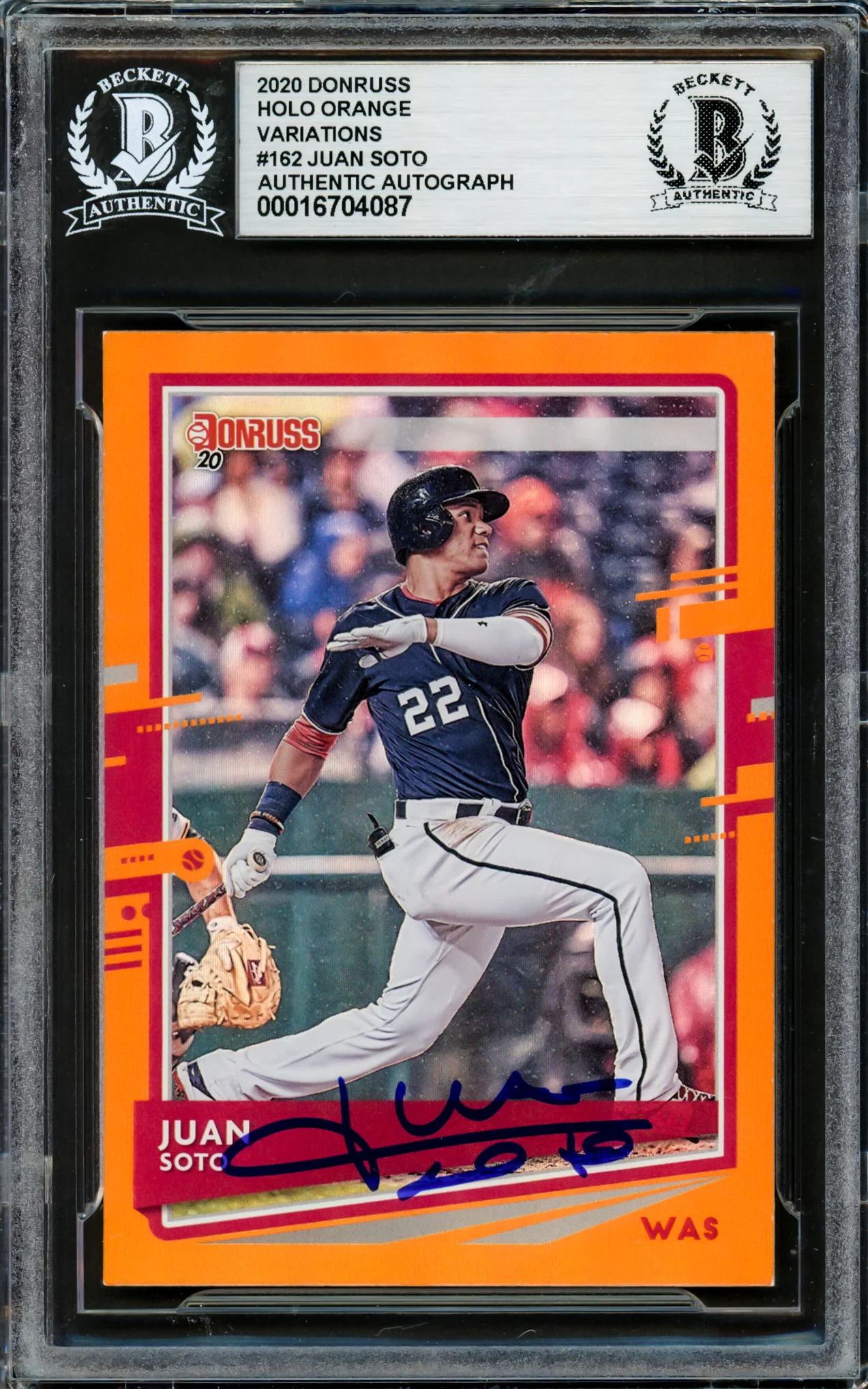 Juan Soto Autographed 2020 Donruss Holo Orange Card #162 New York Mets Beckett BAS #16704087