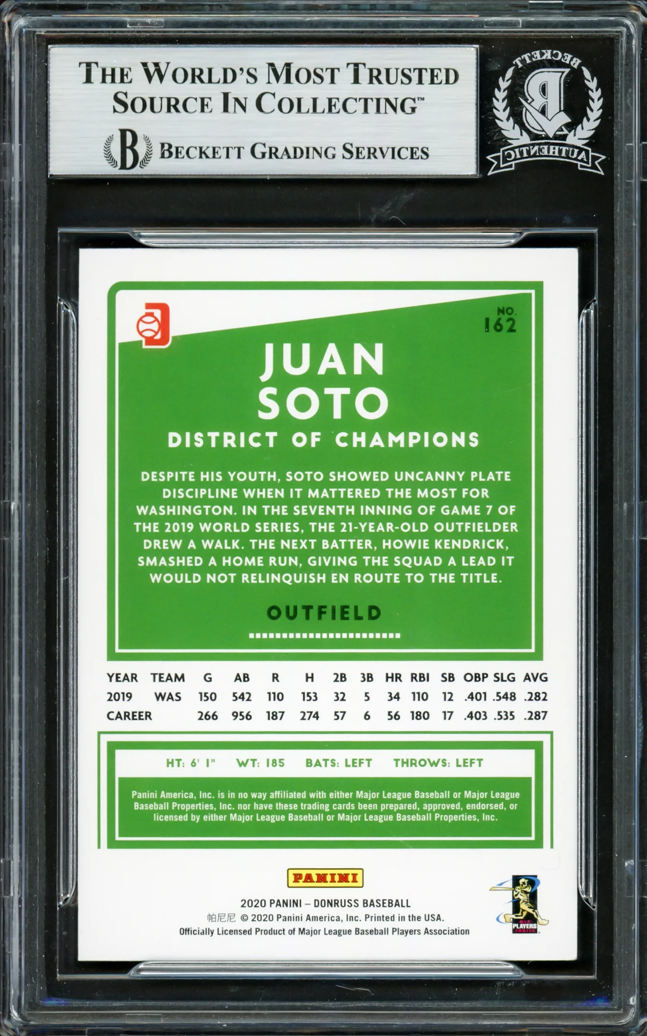 Juan Soto Autographed 2020 Donruss Holo Orange Card #162 New York Mets Beckett BAS #16704087 - Image 2