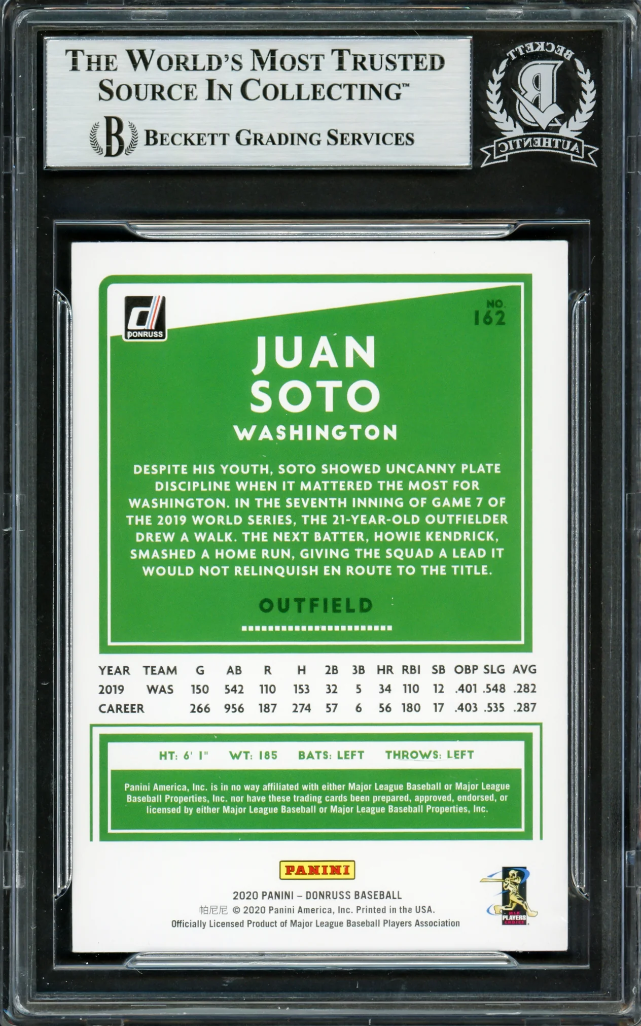 Juan Soto Autographed 2020 Donruss Holo Pink Variation Card #162 New York Mets Beckett BAS #16777344 - Image 2