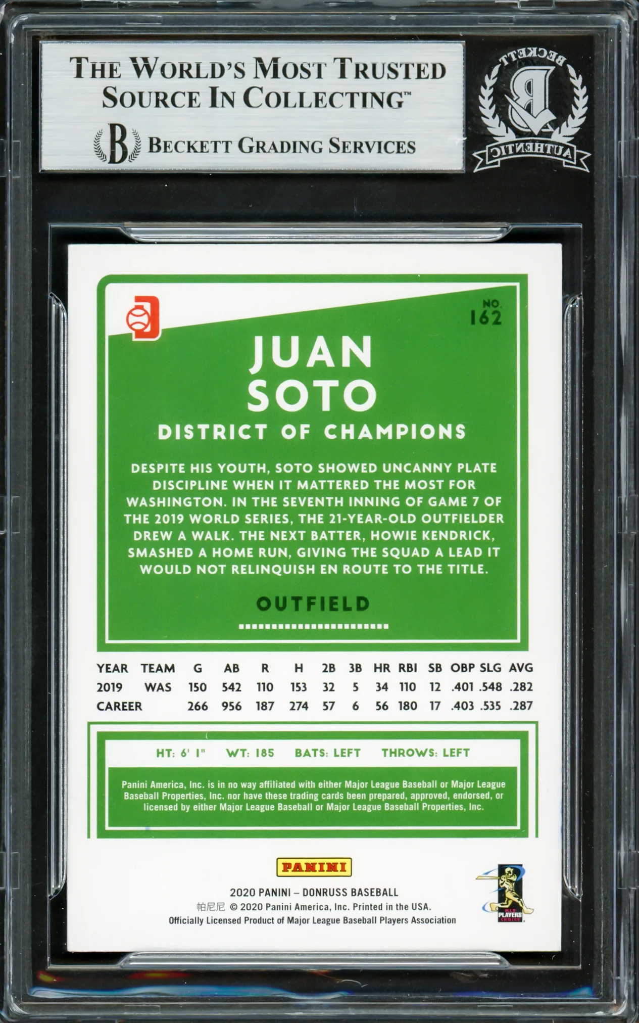 Juan Soto Autographed 2020 Donruss Holo Red Card #162 New York Mets Beckett BAS #16704016 - Image 2