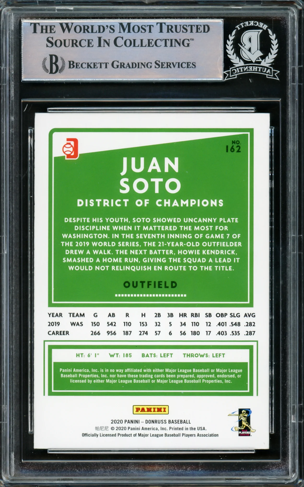 Juan Soto Autographed 2020 Donruss Variations Card #162 New York Mets Beckett BAS #15781583 - Image 2