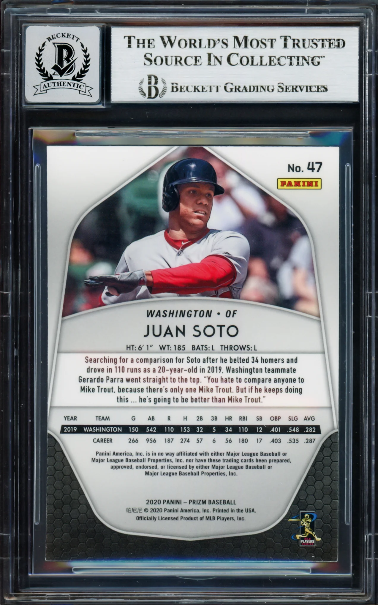 Juan Soto Autographed 2020 Panini Prizm Card #47 New York Mets Auto Grade Gem Mint 10 Beckett BAS #17039193 - Image 4