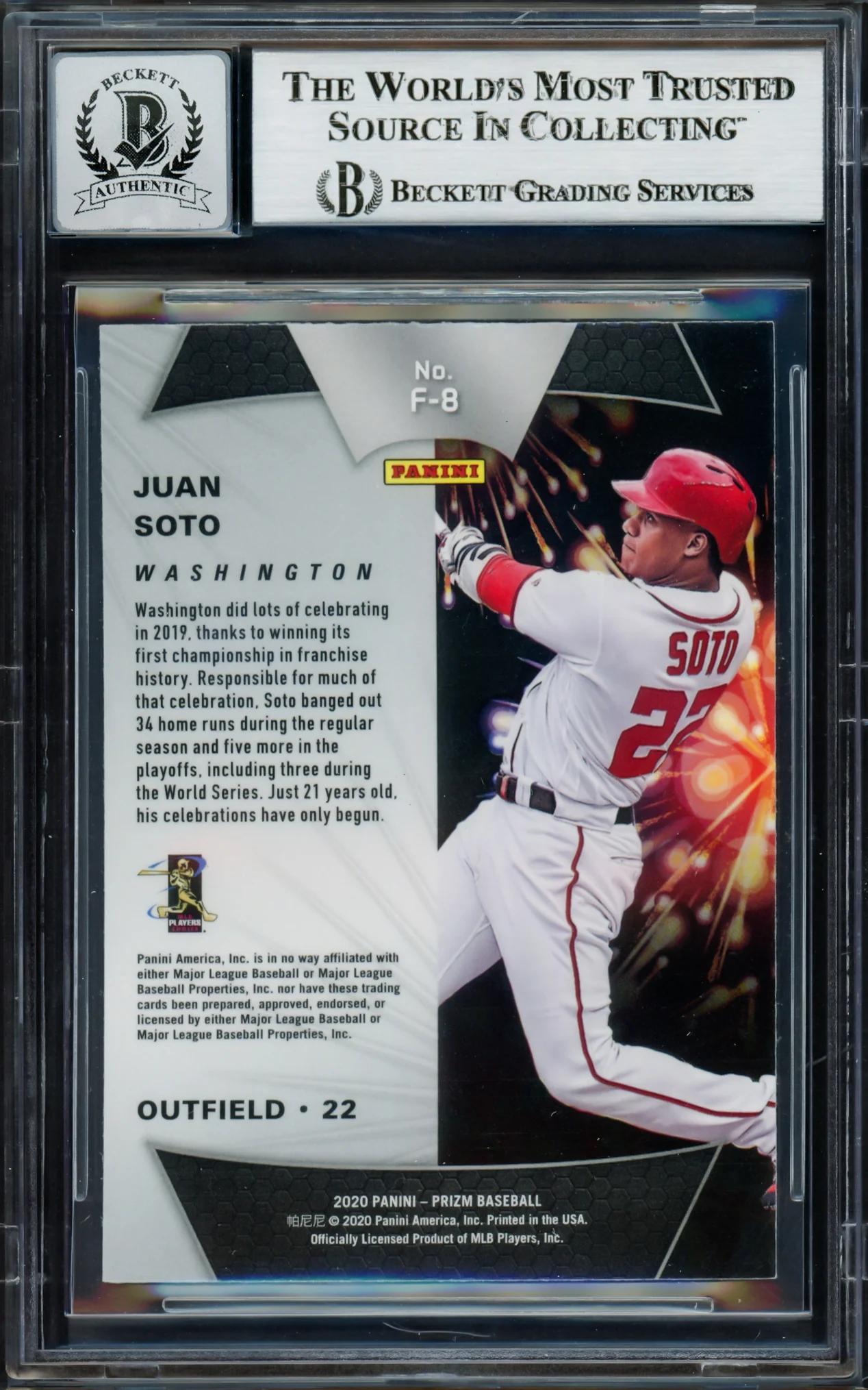 Juan Soto Autographed 2020 Panini Prizm Fireworks Card #F8 New York Mets Auto Grade Gem Mint 10 Beckett BAS #17039453 - Image 4