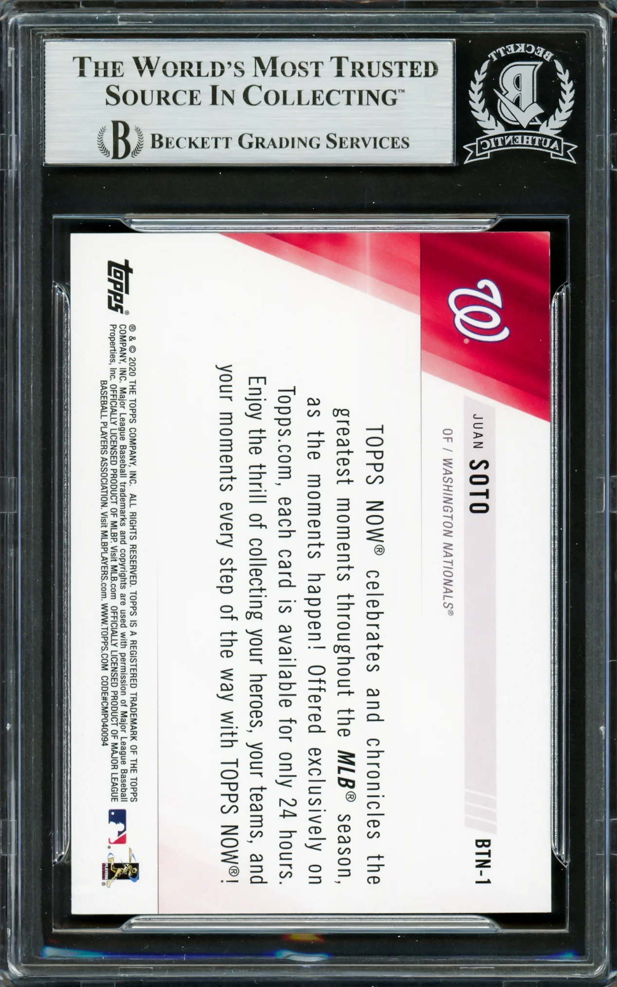 Juan Soto Autographed 2020 Topps Now Card #BTN1 New York Mets Beckett BAS #16704294 - Image 2