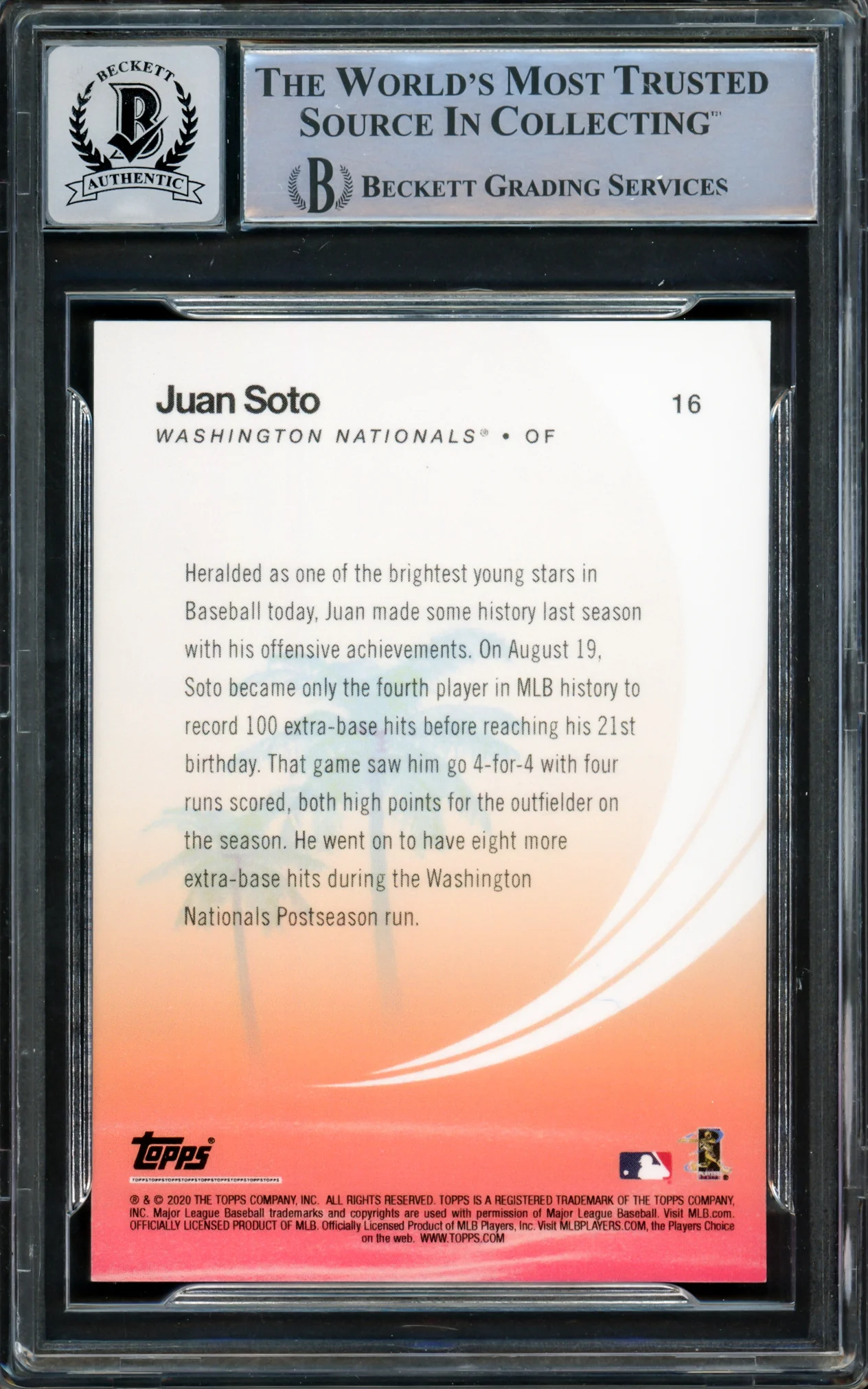 Juan Soto Autographed 2020 Topps On Demand Summer Blockbuster Card #16 New York Mets Auto Grade Gem Mint 10 Beckett BAS #15860421 - Image 2