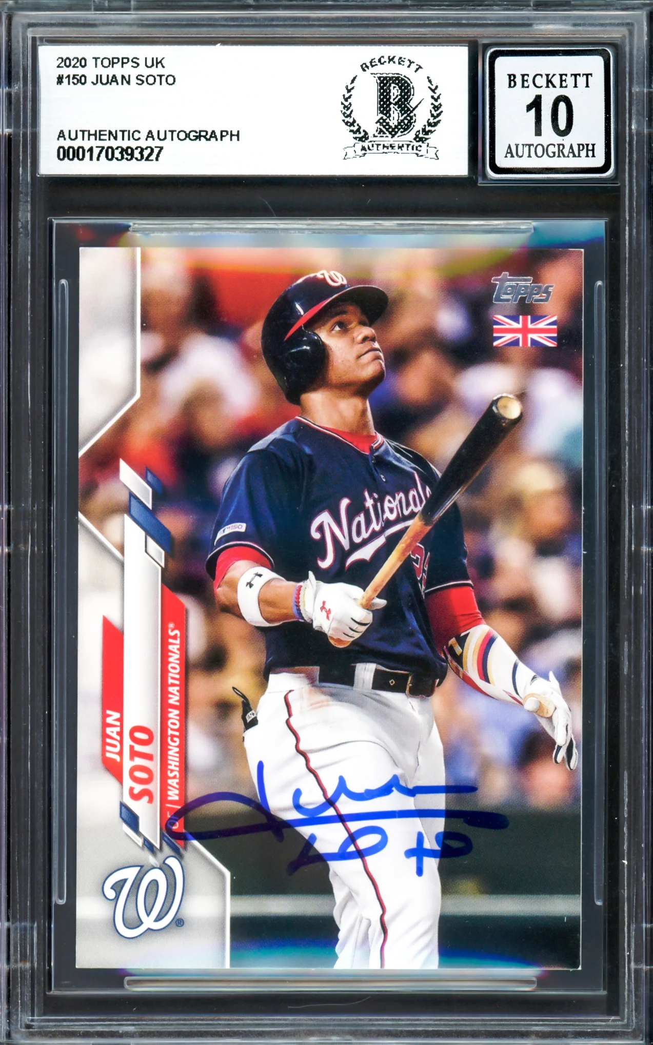 Juan Soto Autographed 2020 Topps UK Edition Card #150 New York Mets Auto Grade Gem Mint 10 Beckett BAS #17039327 - Image 3