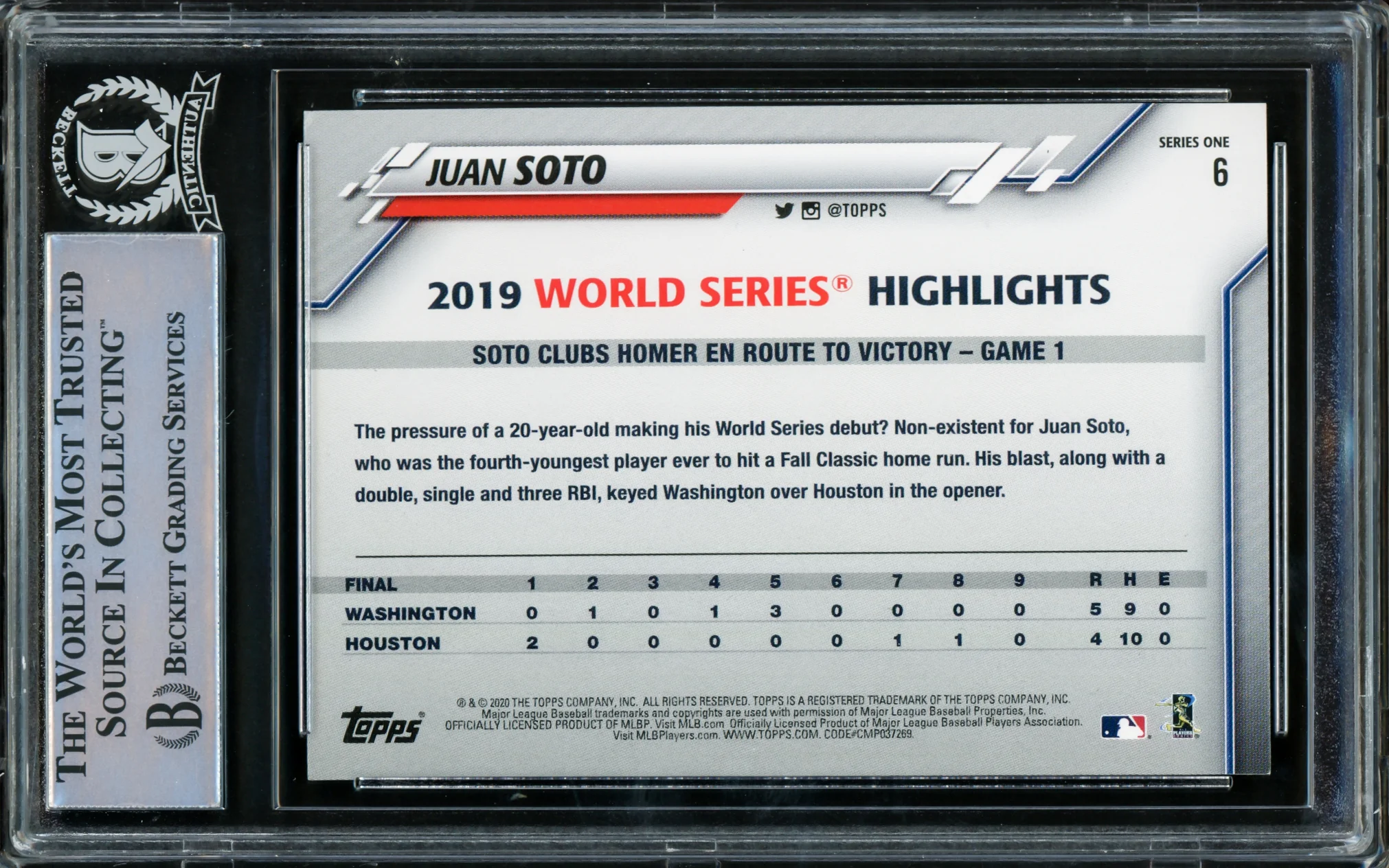 Juan Soto Autographed 2020 Topps World Series Card #6 New York Mets Beckett BAS #15781703 - Image 2
