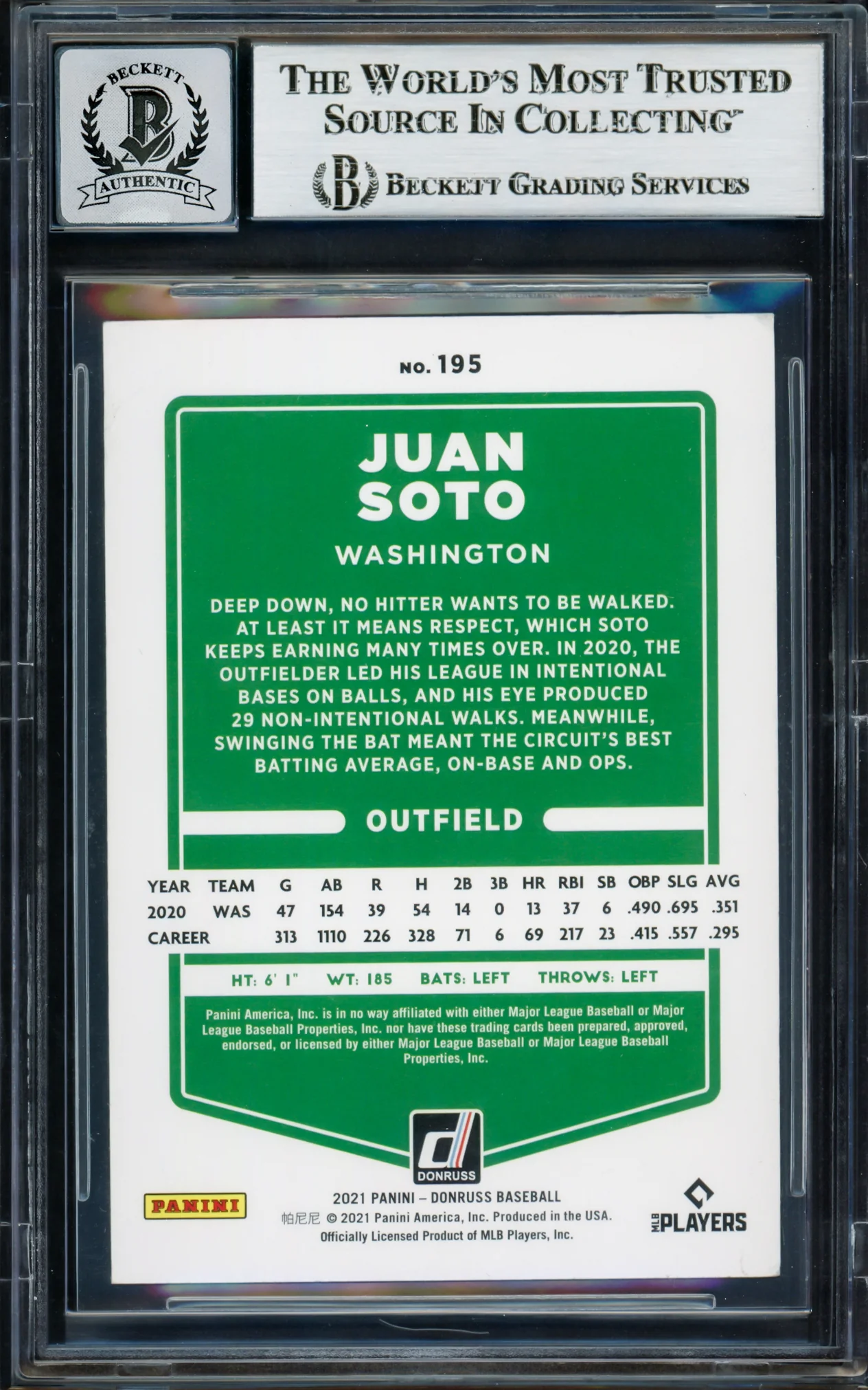 Juan Soto Autographed 2021 Donruss Card #195 New York Mets Auto Grade Gem Mint 10 Beckett BAS #17039257 - Image 4