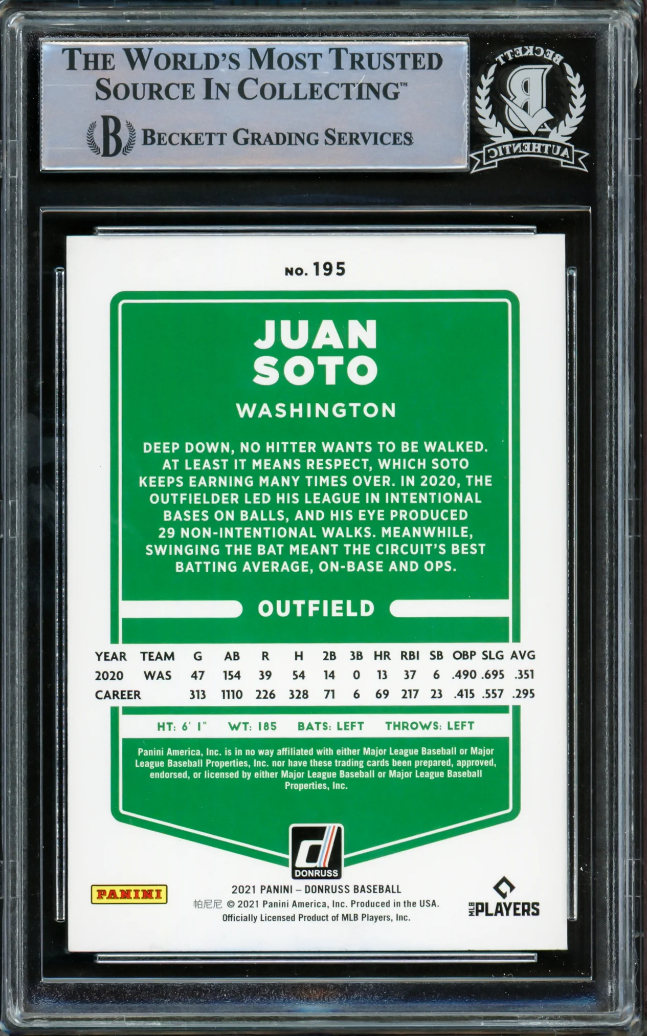 Juan Soto Autographed 2021 Donruss Card #195 New York Mets Beckett BAS #15781713 - Image 2