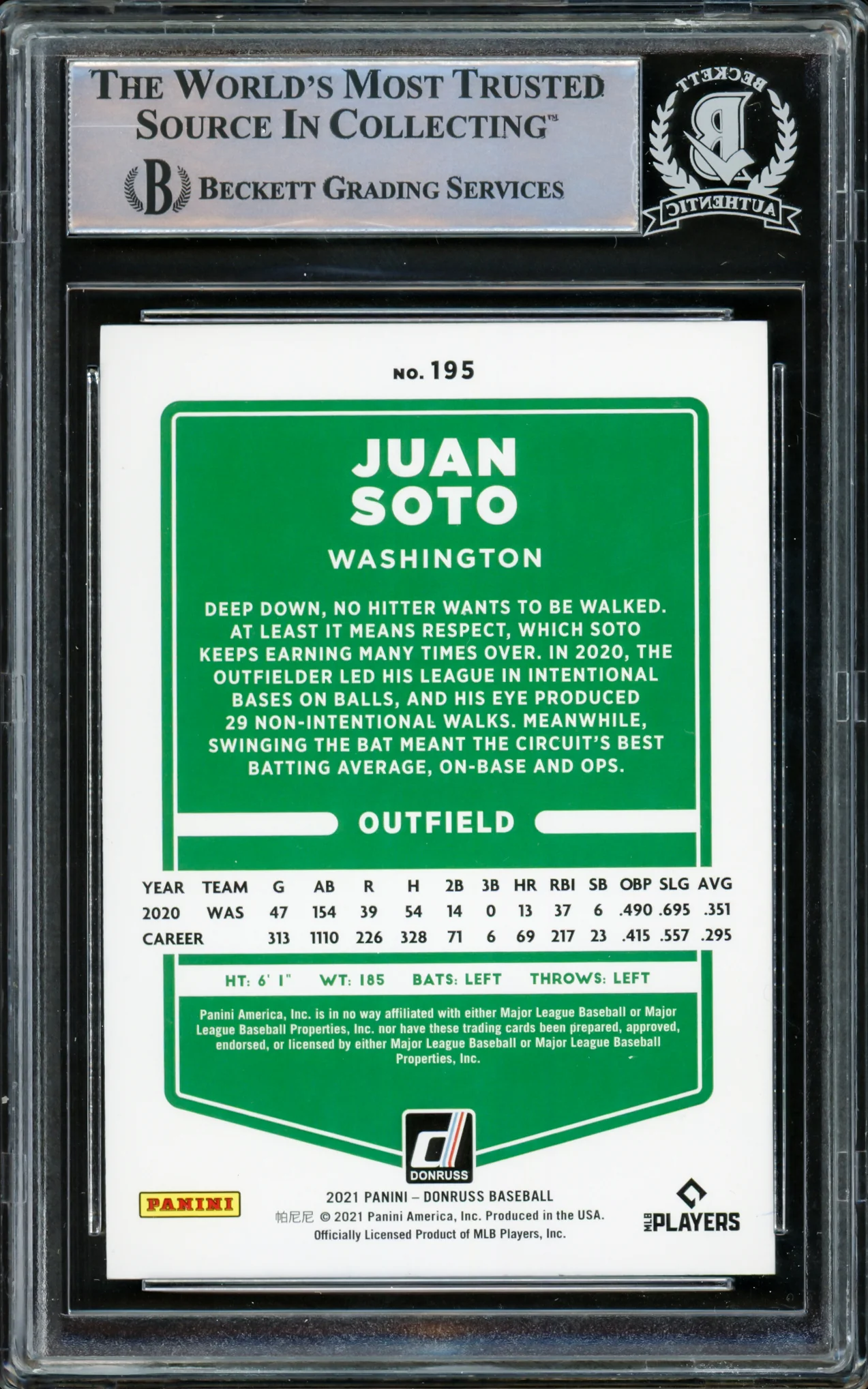 Juan Soto Autographed 2021 Donruss Card #195 New York Mets Beckett BAS #15781715 - Image 2