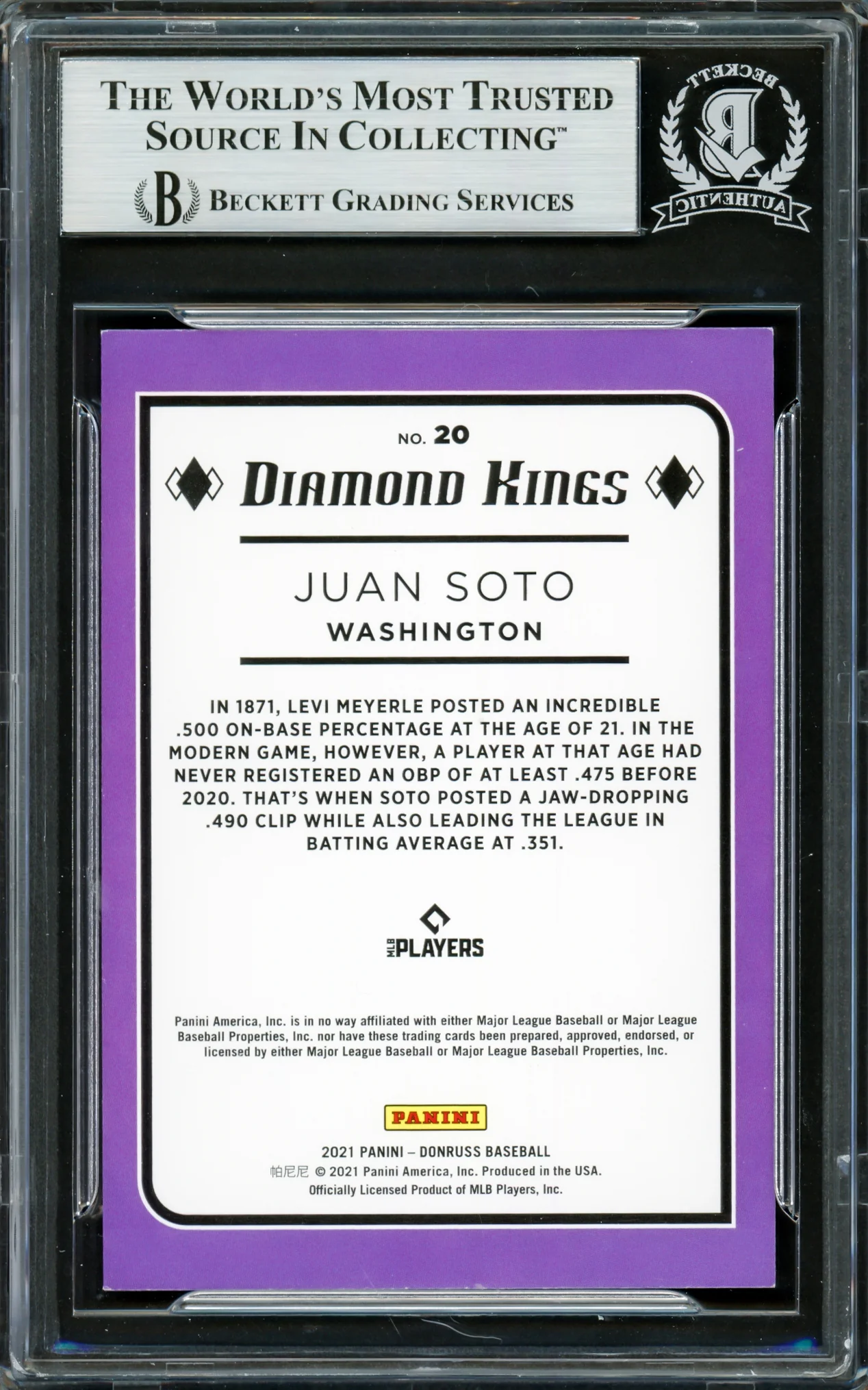 Juan Soto Autographed 2021 Donruss Diamond Kings Card #20 New York Mets Beckett BAS #16704309 - Image 2
