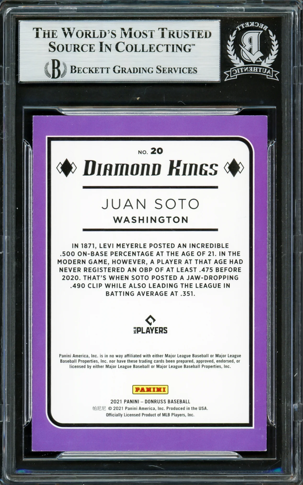 Juan Soto Autographed 2021 Donruss Diamond Kings Card #20 New York Mets Beckett BAS #16704312 - Image 2