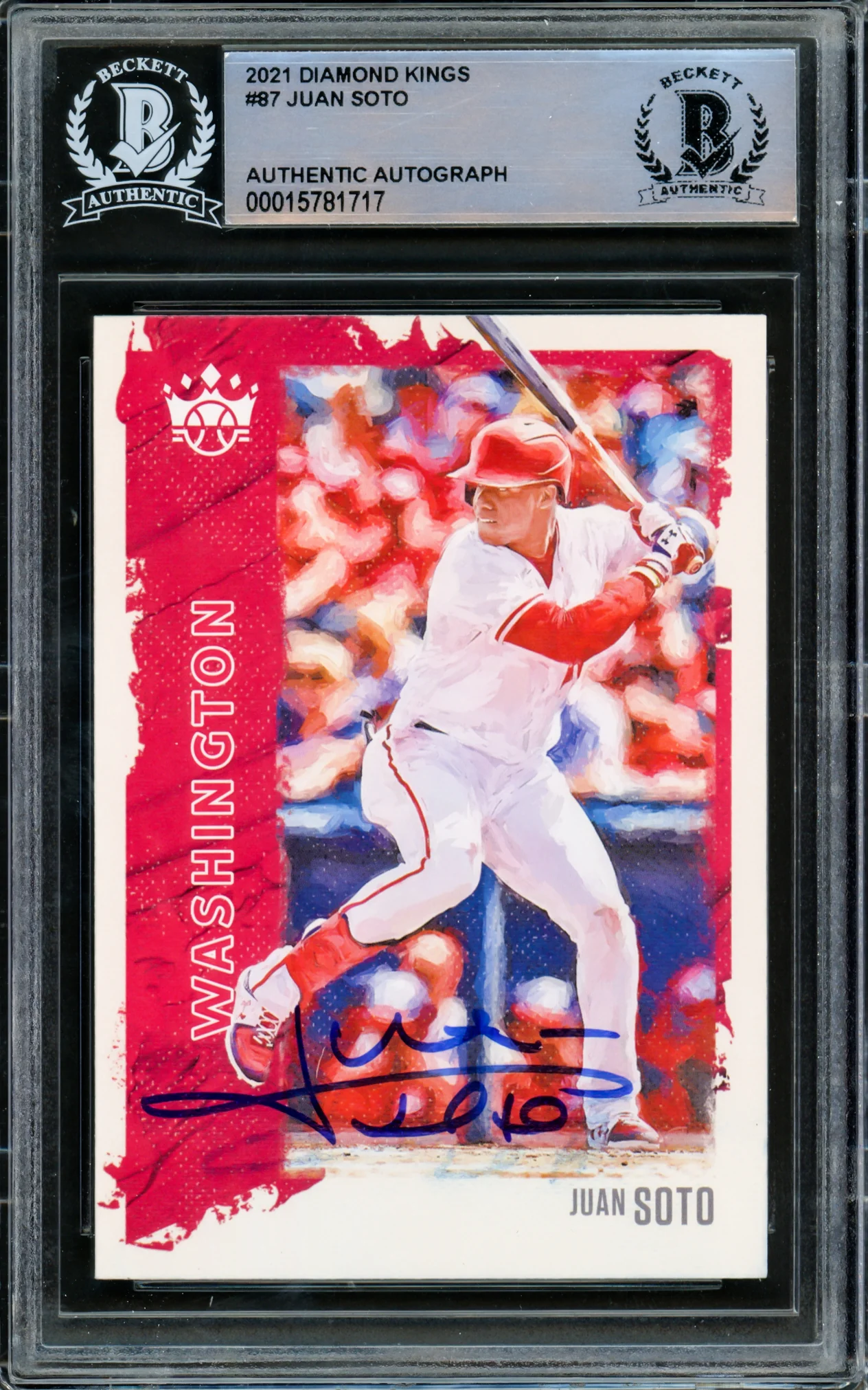 Juan Soto Autographed 2021 Donruss Diamond Kings Card #87 New York Mets Beckett BAS #15781717