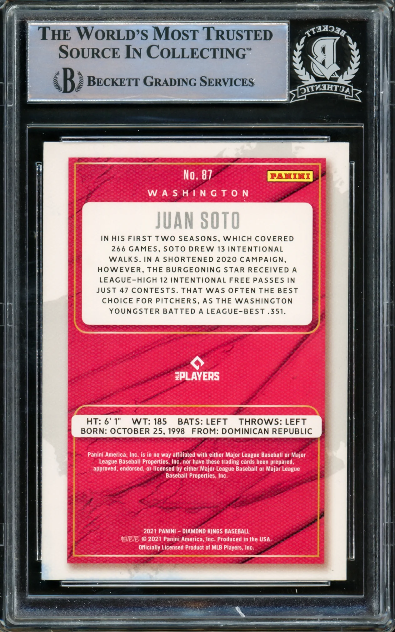 Juan Soto Autographed 2021 Donruss Diamond Kings Card #87 New York Mets Beckett BAS #15781717 - Image 2