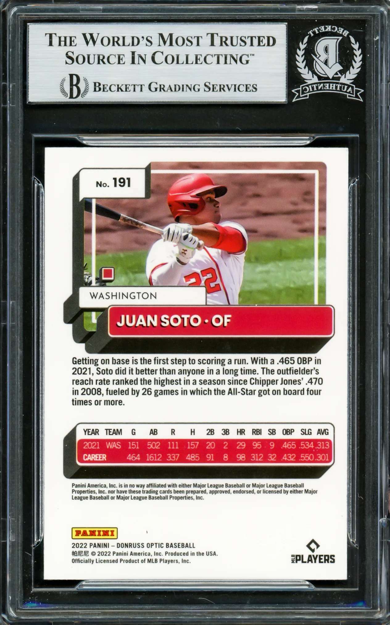 Juan Soto Autographed 2021 Donruss Optic Card #191 New York Mets Beckett BAS #16704866 - Image 2