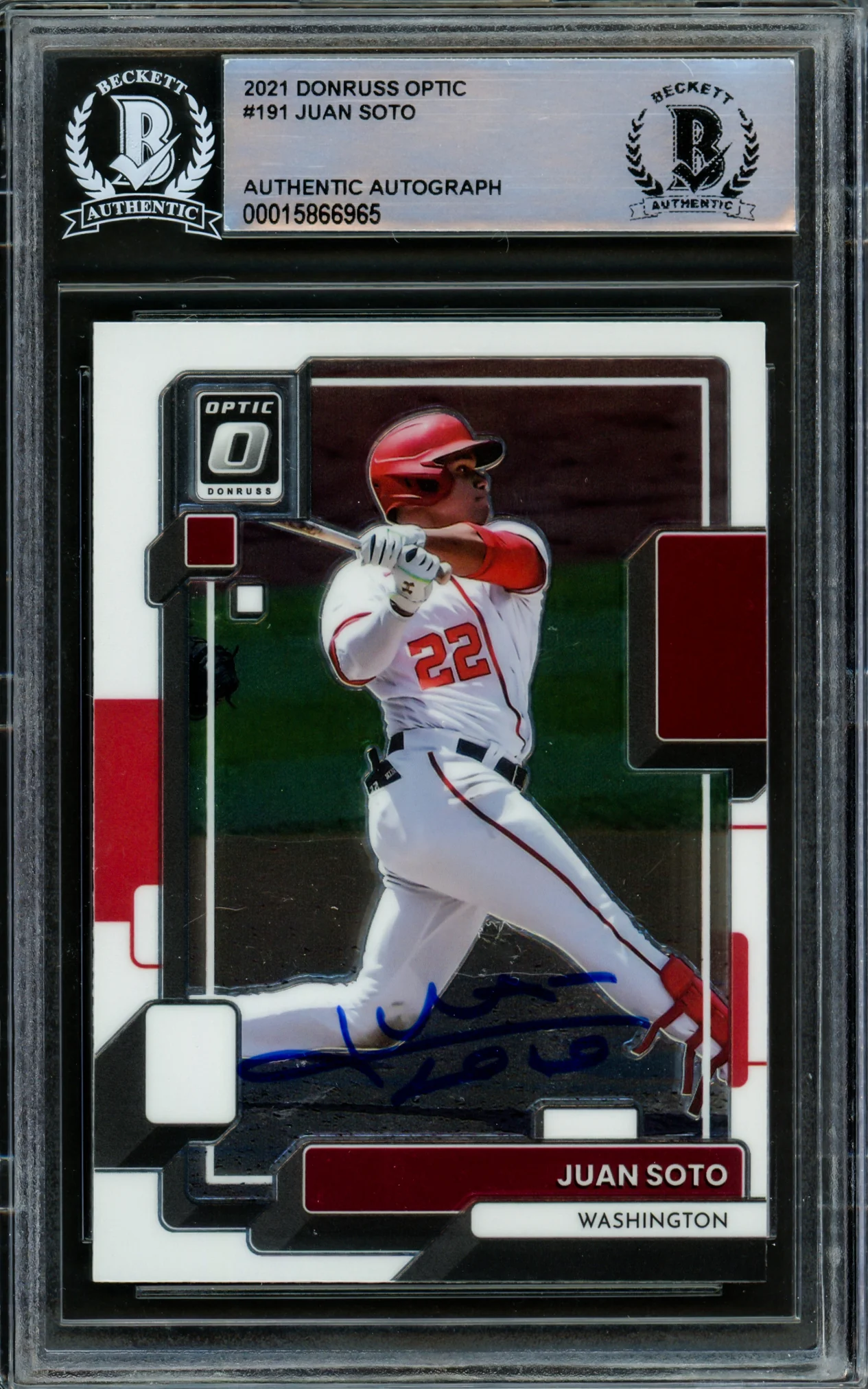Juan Soto Autographed 2021 Donruss Optic Card #191 New York Mets Beckett BAS #15866965