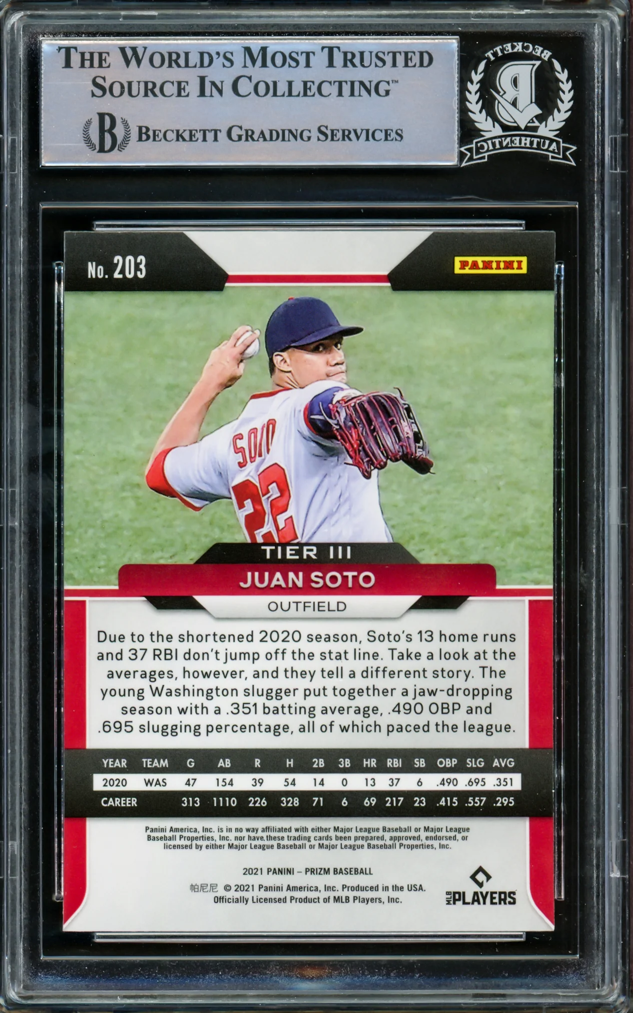 Juan Soto Autographed 2021 Panini Prizm Card #203 New York Mets Beckett BAS #15781719 - Image 2
