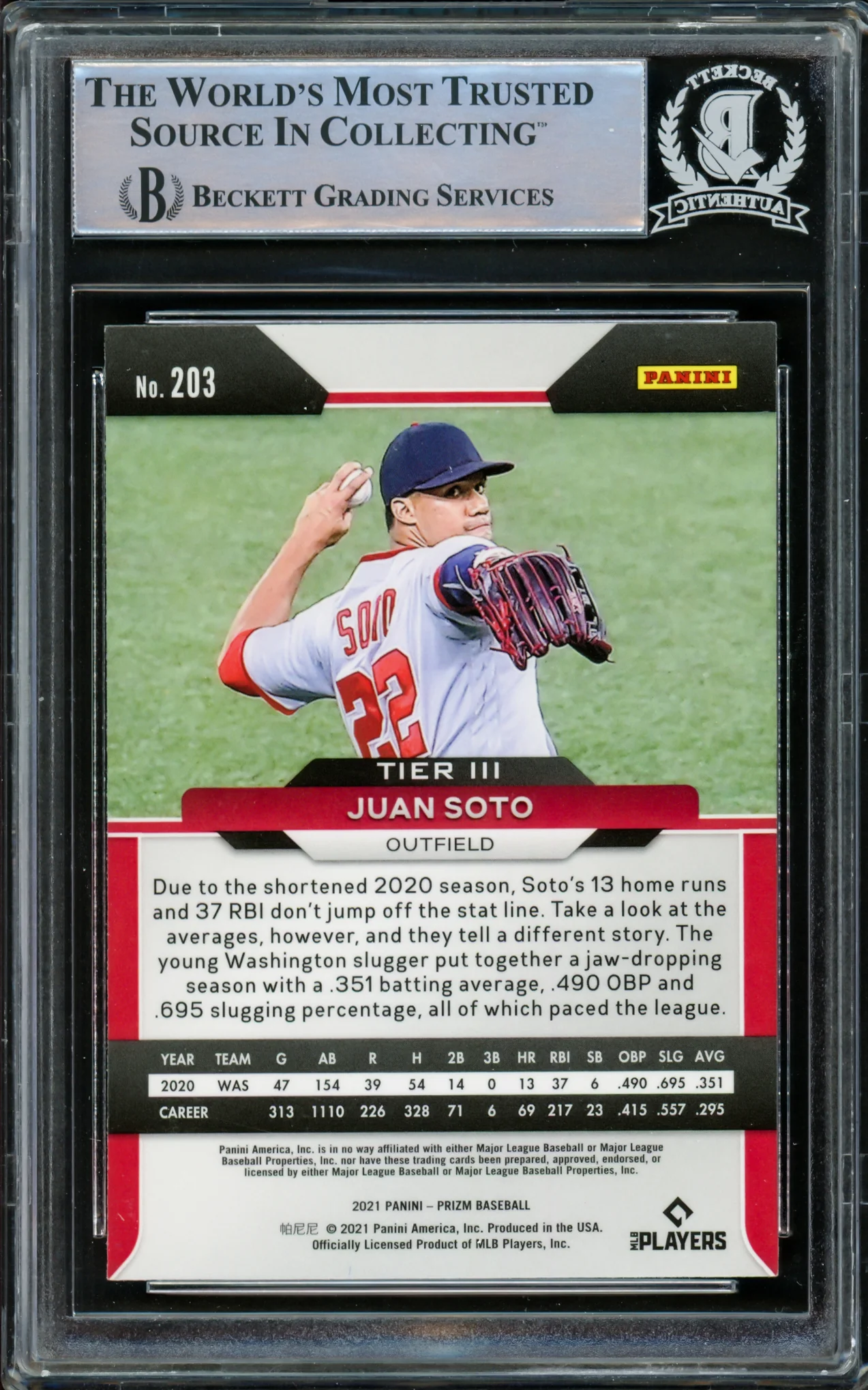 Juan Soto Autographed 2021 Panini Prizm Card #203 New York Mets Beckett BAS #15866948 - Image 2