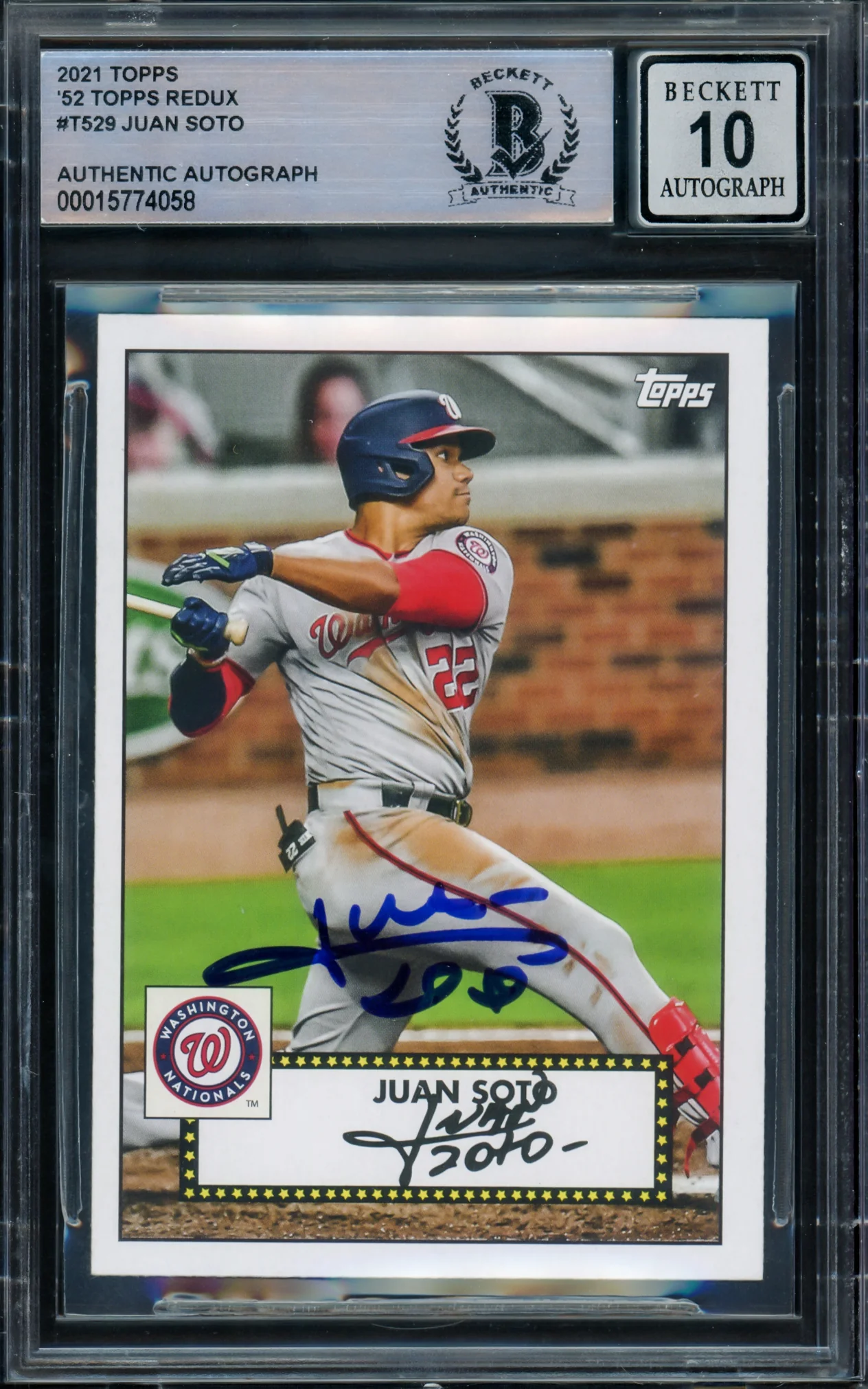 Juan Soto Autographed 2021 Topps 1952 Redux Card #T52-9 New York Mets Auto Grade Gem Mint 10 Beckett BAS #15774058