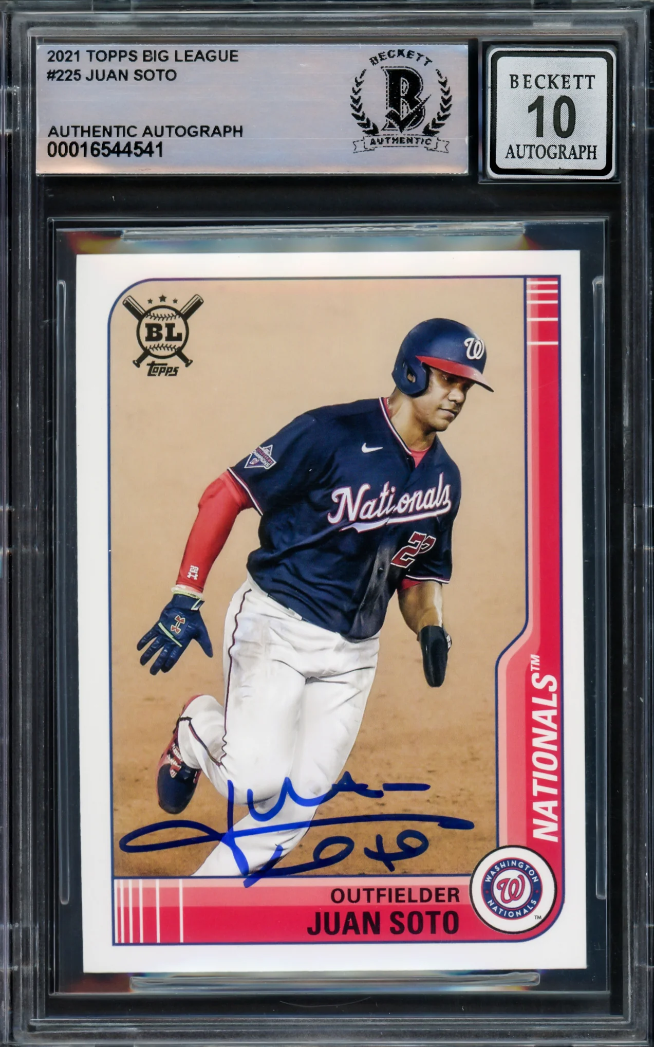 Juan Soto Autographed 2021 Topps Big League Card #225 New York Mets Auto Grade Gem Mint 10 Beckett BAS Stock #229021