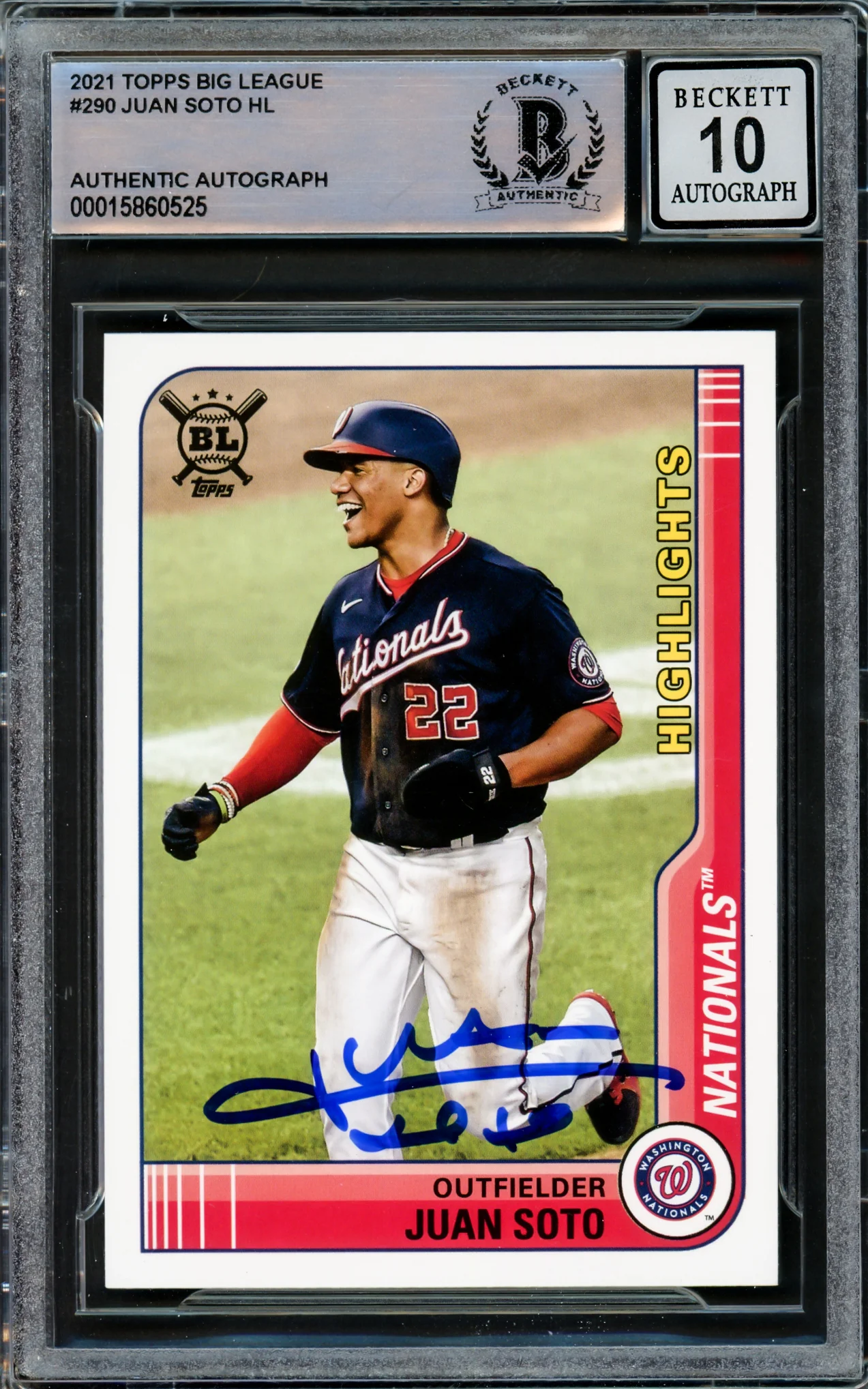 Juan Soto Autographed 2021 Topps Big League Card #290 New York Mets Auto Grade Gem Mint 10 Beckett BAS #15860525