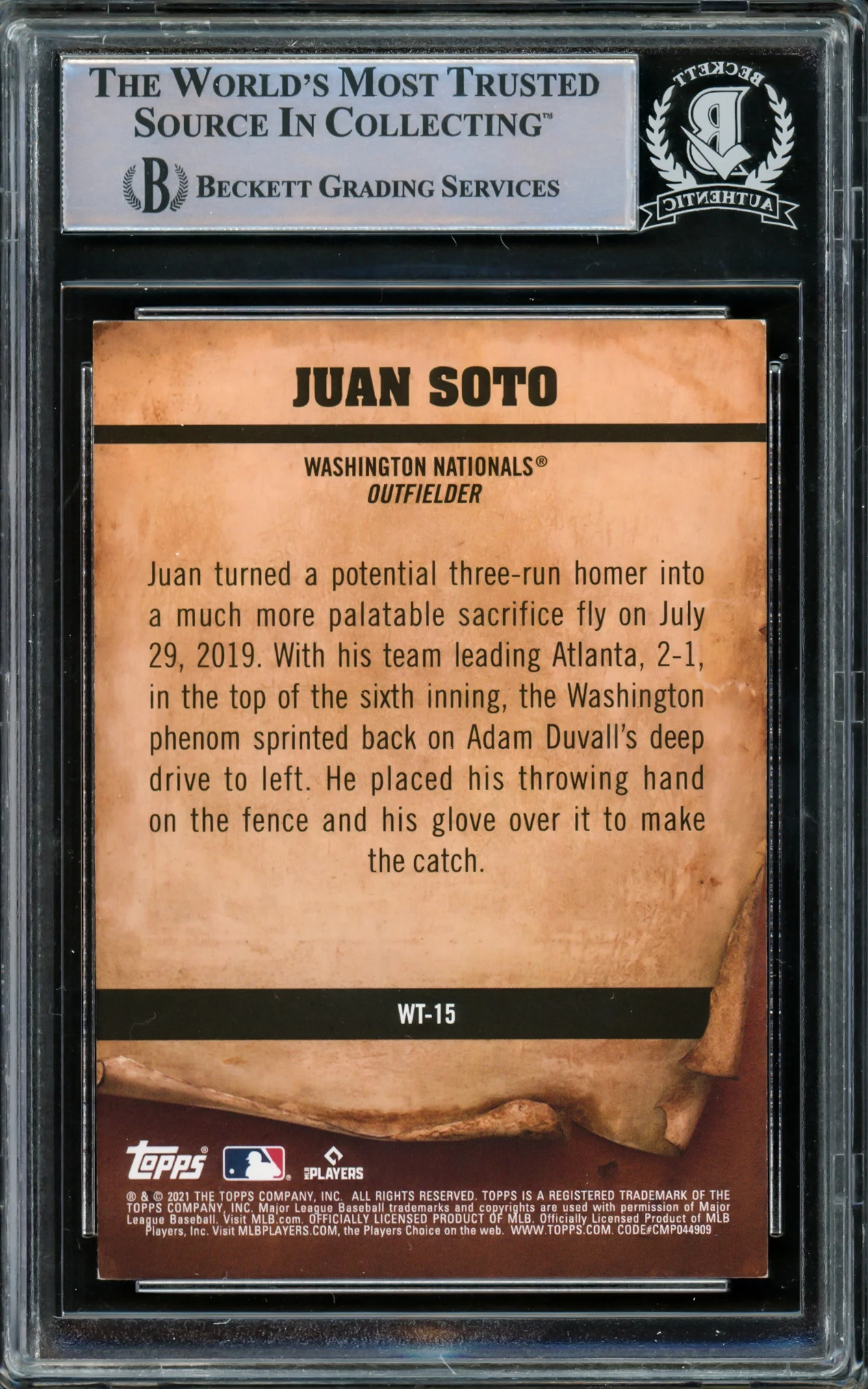 Juan Soto Autographed 2021 Topps Big League Wanted Card #WT-15 New York Mets Beckett BAS #15781729 - Image 2