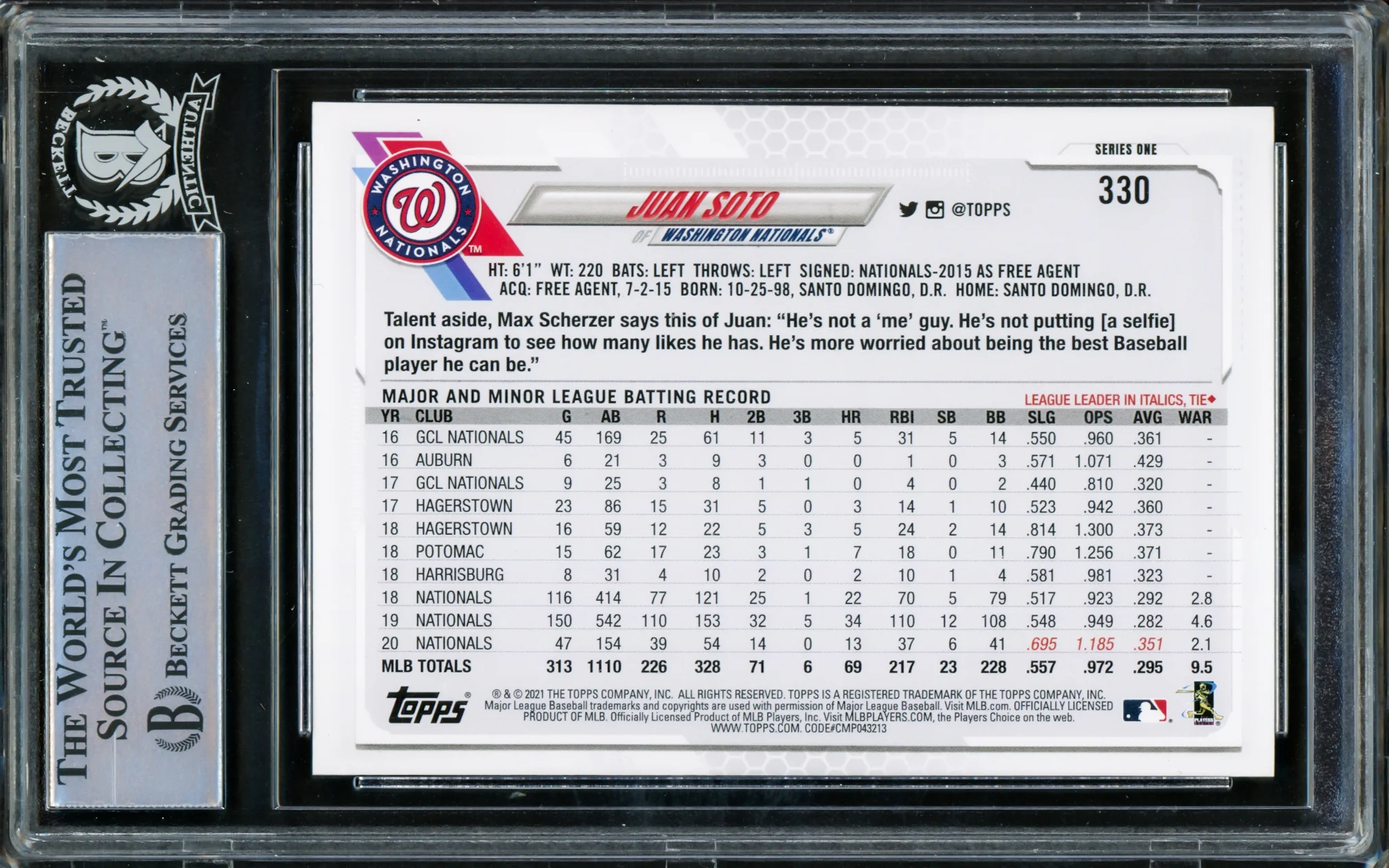 Juan Soto Autographed 2021 Topps Card #330 New York Mets Beckett BAS #15781722 - Image 2