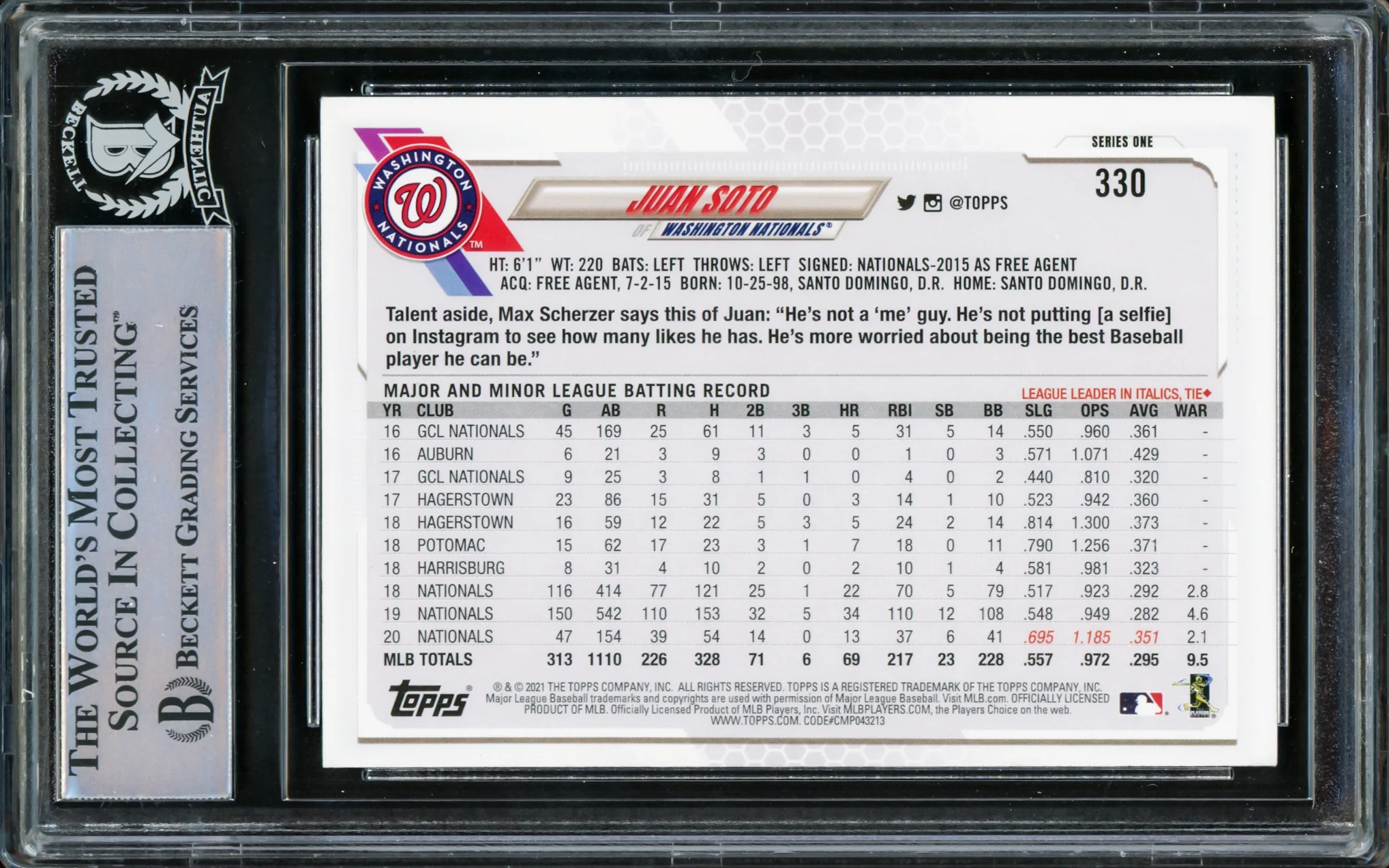 Juan Soto Autographed 2021 Topps Card #330 New York Mets Beckett BAS #15781723 - Image 2