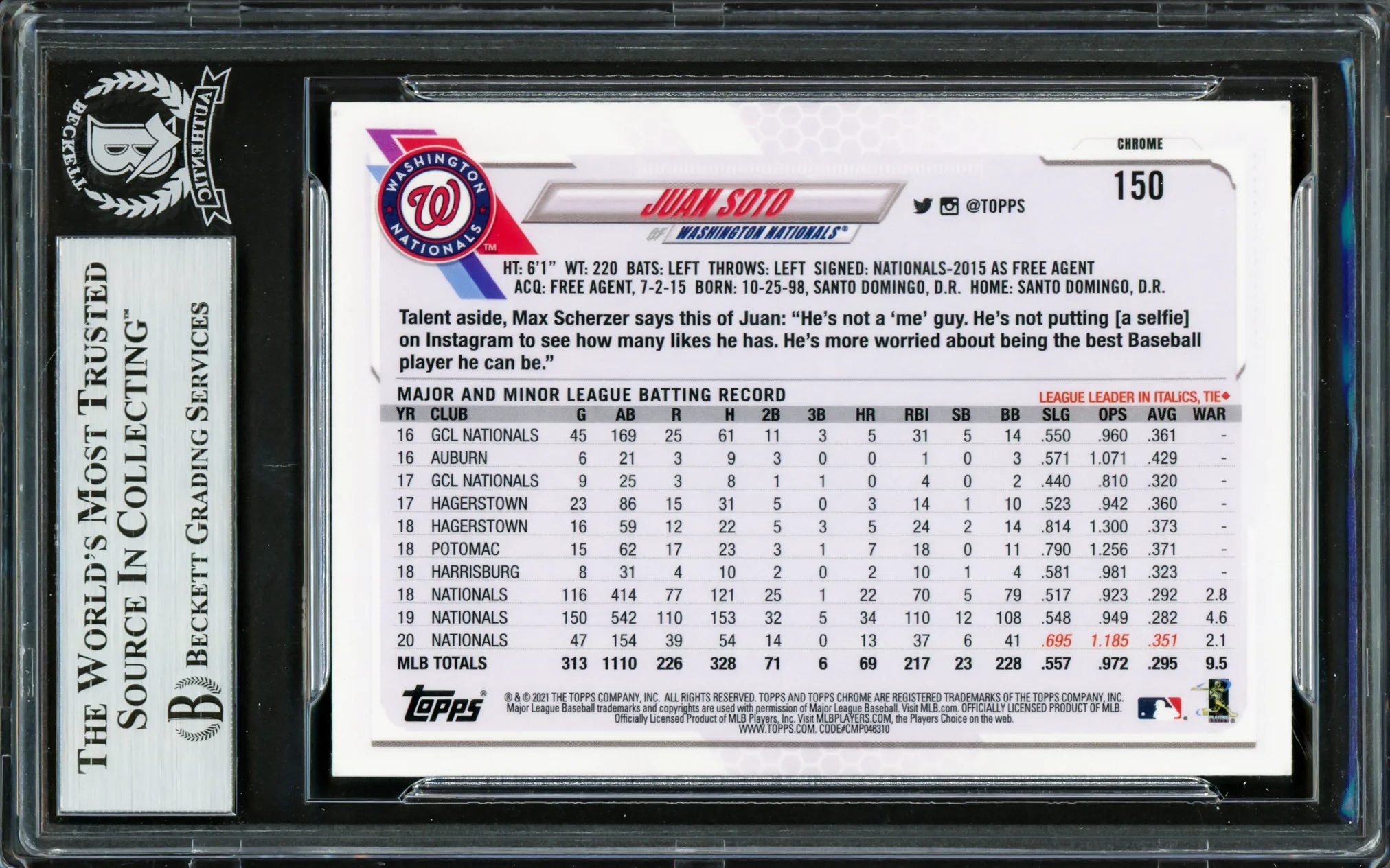 Juan Soto Autographed 2021 Topps Chrome Card #150 New York Mets Beckett BAS #16704372 - Image 2