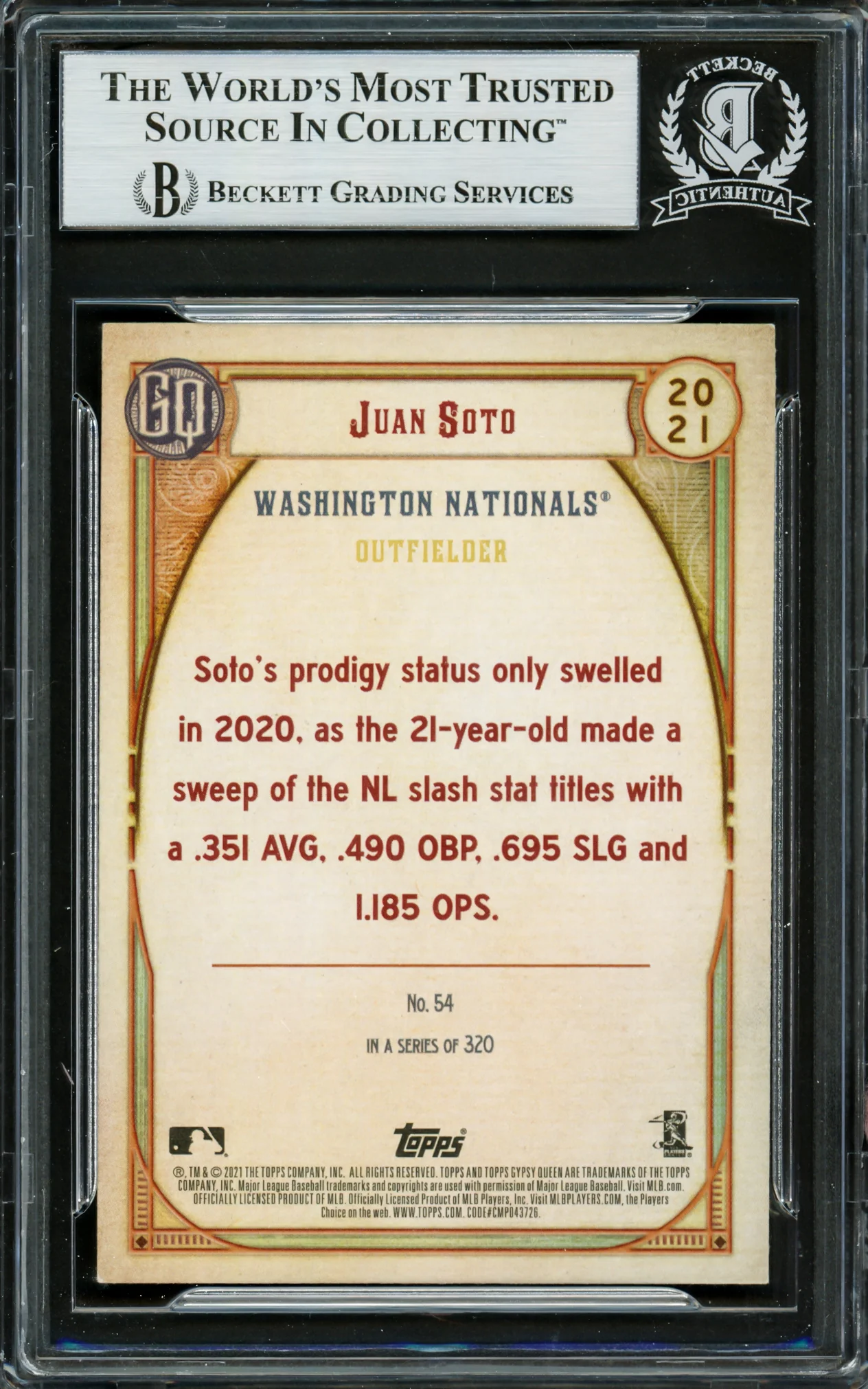 Juan Soto Autographed 2021 Topps Gypsy Queen Card #54 New York Mets Beckett BAS #16704381 - Image 2