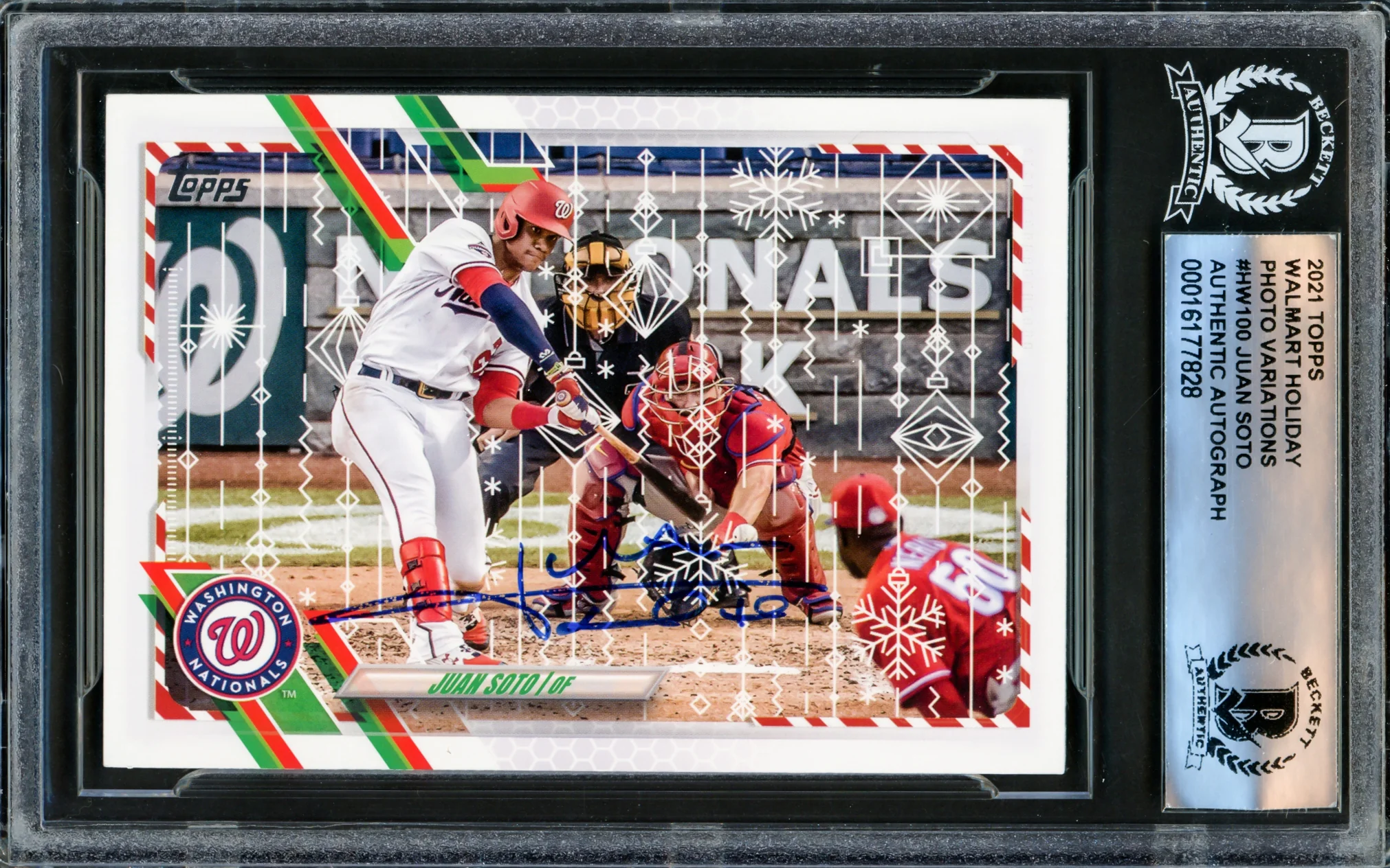 Juan Soto Autographed 2021 Topps Holiday Card #HW100 New York Mets Beckett BAS #16177828
