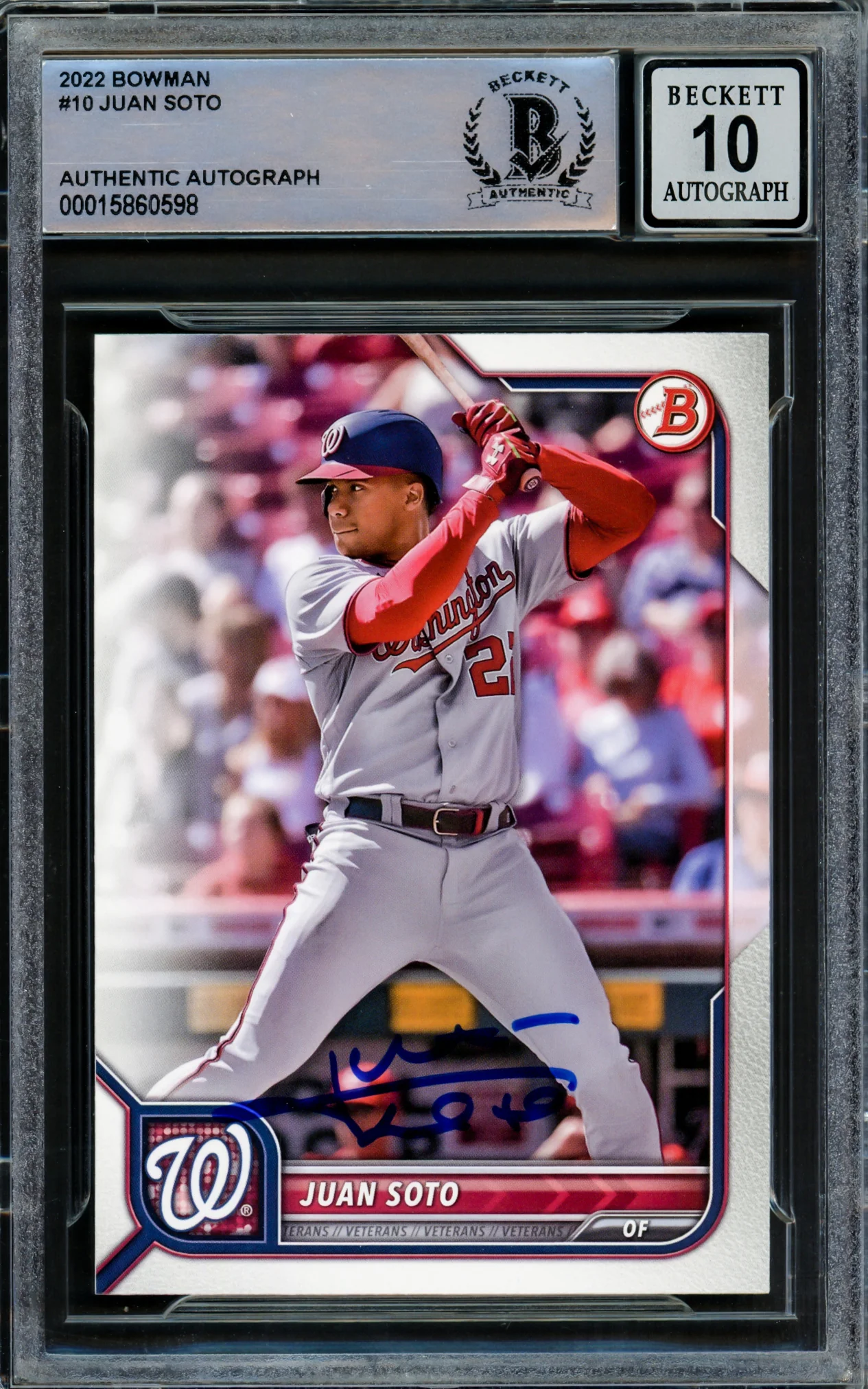Juan Soto Autographed 2022 Bowman Card #10 New York Mets Auto Grade Gem Mint 10 Beckett BAS Stock #218673