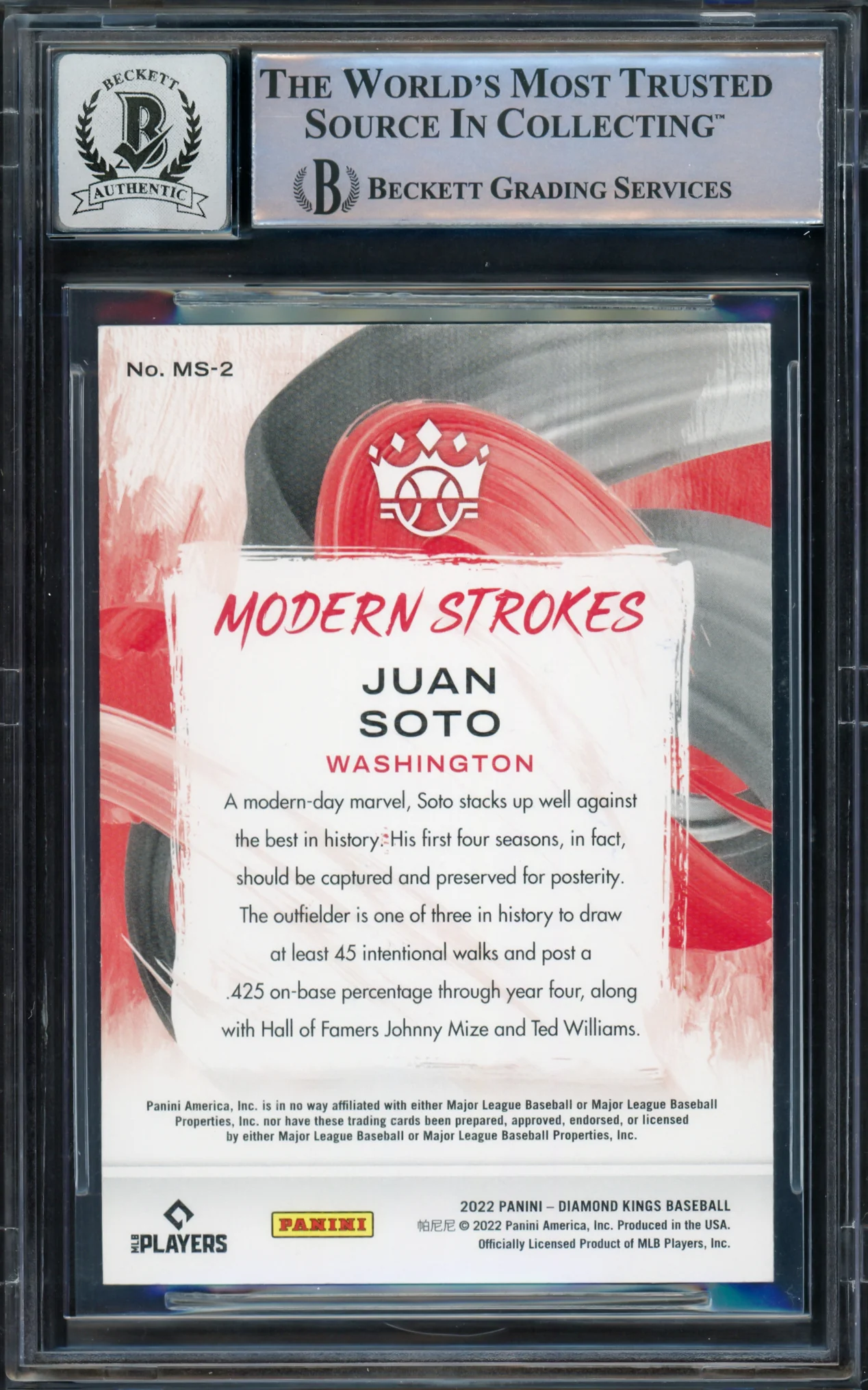 Juan Soto Autographed 2022 Diamond Kings Modern Stokes Card #MS-2 New York Mets Auto Grade Gem Mint 10 Beckett BAS #16544570 - Image 2