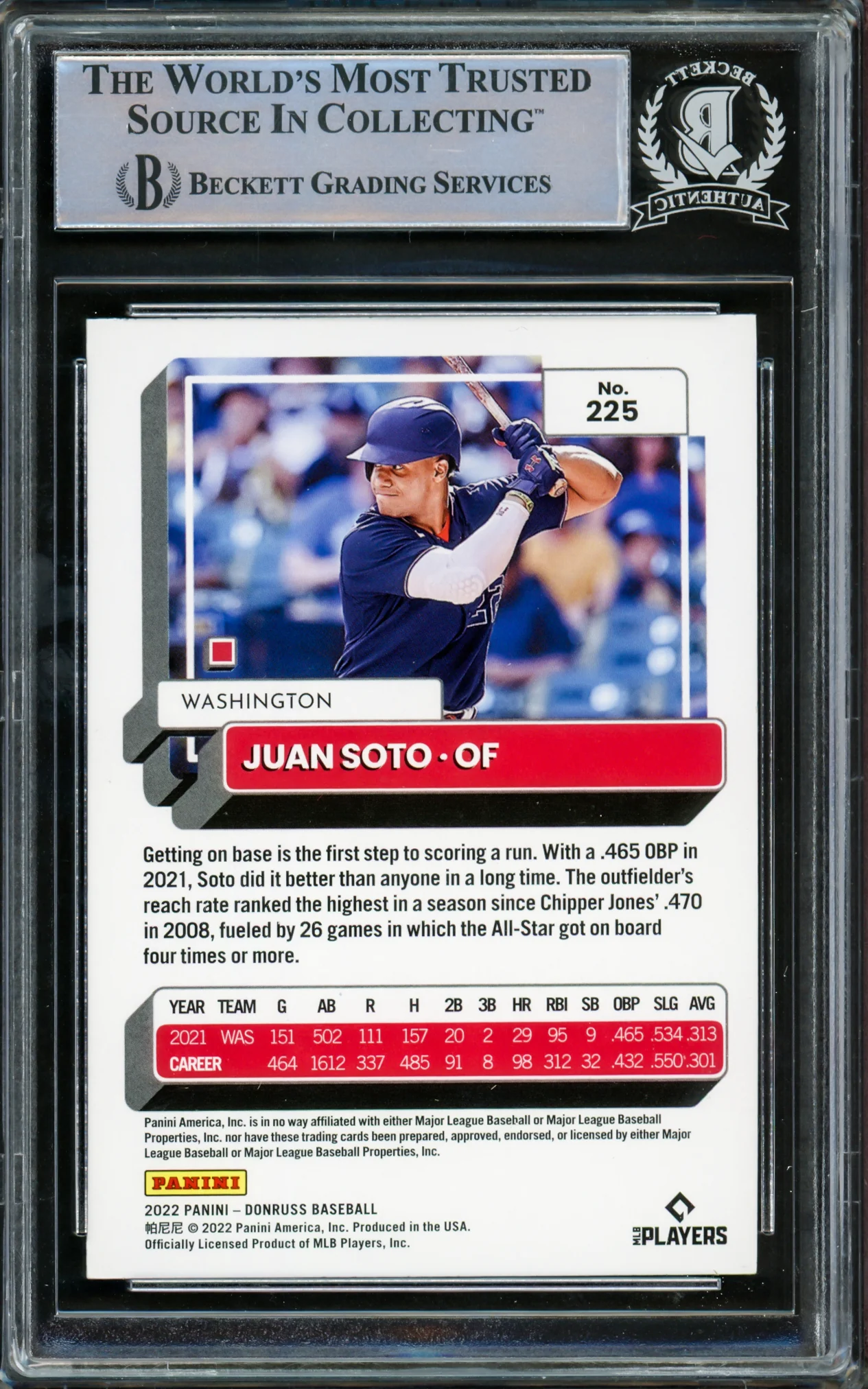 Juan Soto Autographed 2022 Donruss Card #225 New York Mets Beckett BAS #15781730 - Image 2
