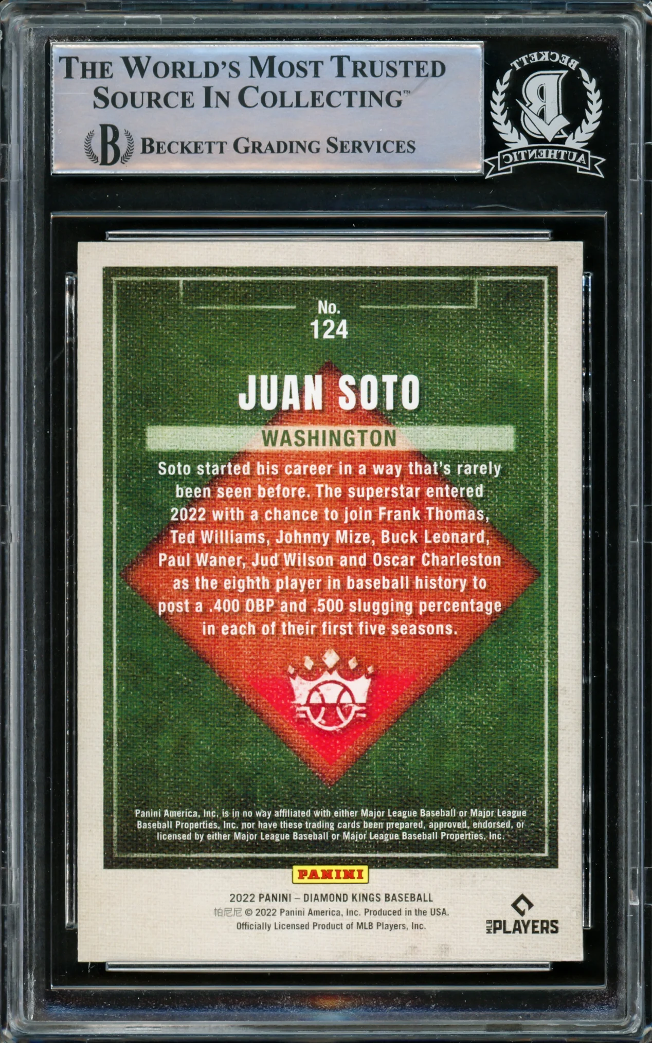 Juan Soto Autographed 2022 Donruss Diamond Kings Card #124 New York Mets Beckett BAS #15866963 - Image 2