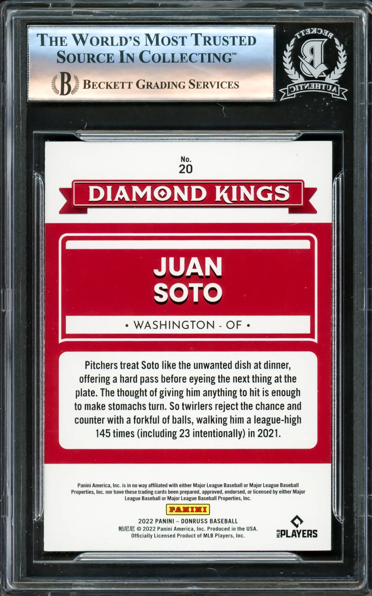 Juan Soto Autographed 2022 Donruss Diamond Kings Card #20 New York Mets Beckett BAS #16177843 - Image 2