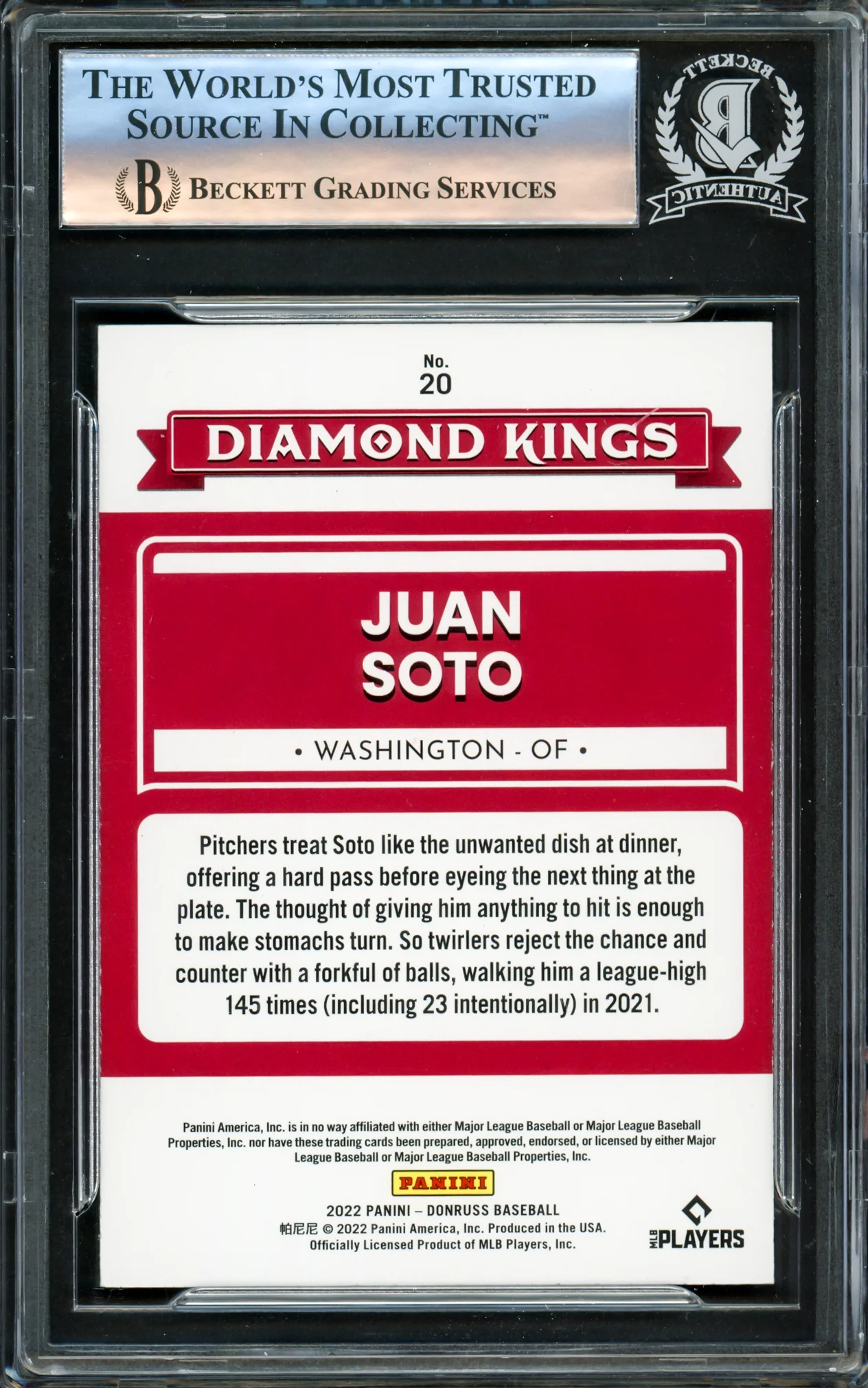 Juan Soto Autographed 2022 Donruss Diamond Kings Card #20 New York Mets Beckett BAS #16177845 - Image 2