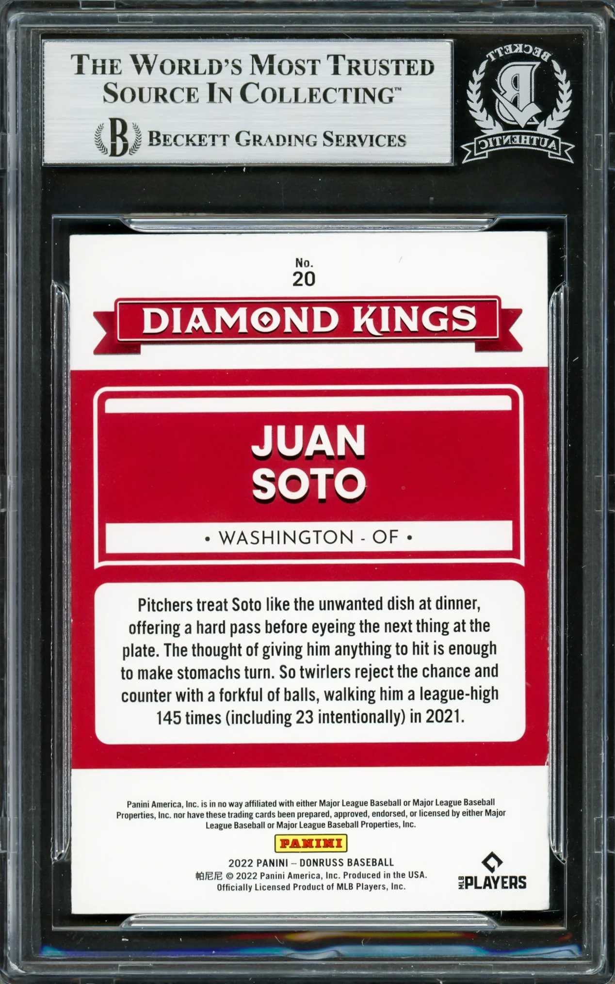 Juan Soto Autographed 2022 Donruss Diamond Kings Card #20 New York Mets Beckett BAS #16704860 - Image 2